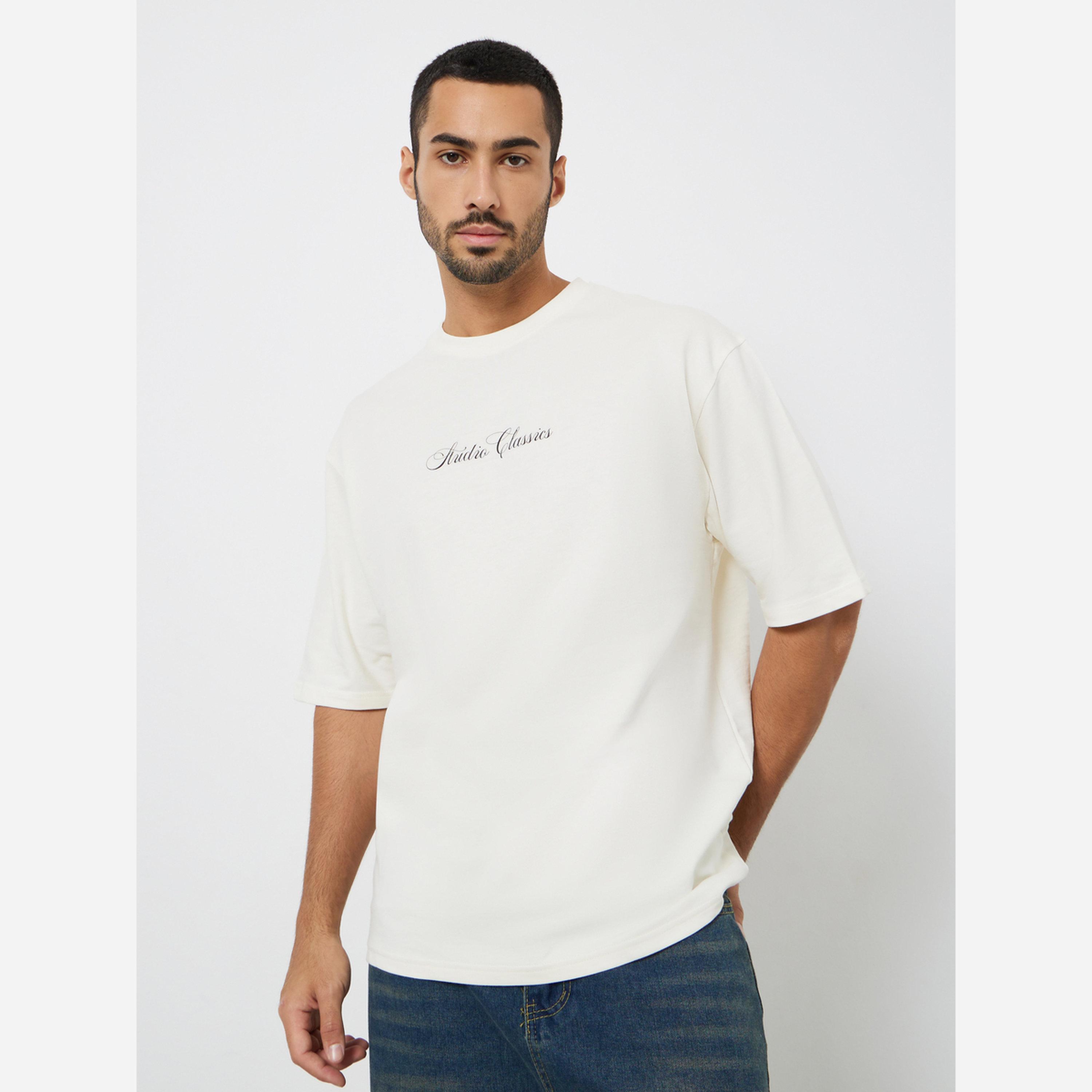Styli Men Beige Graphic Print Oversized T-Shirt-men-clothing-tshirtsandpolos-tshirts-image-1