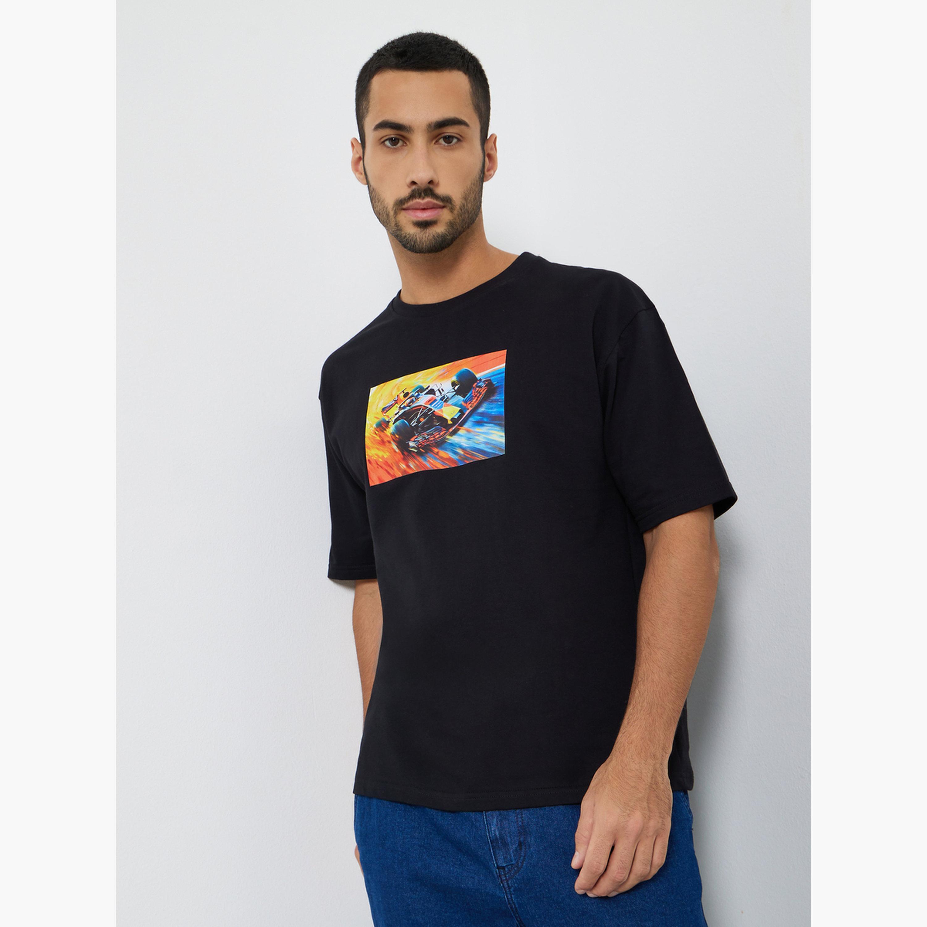 Styli Men Black Graphic Print Oversized T-Shirt-men-clothing-tshirtsandpolos-tshirts-image-1