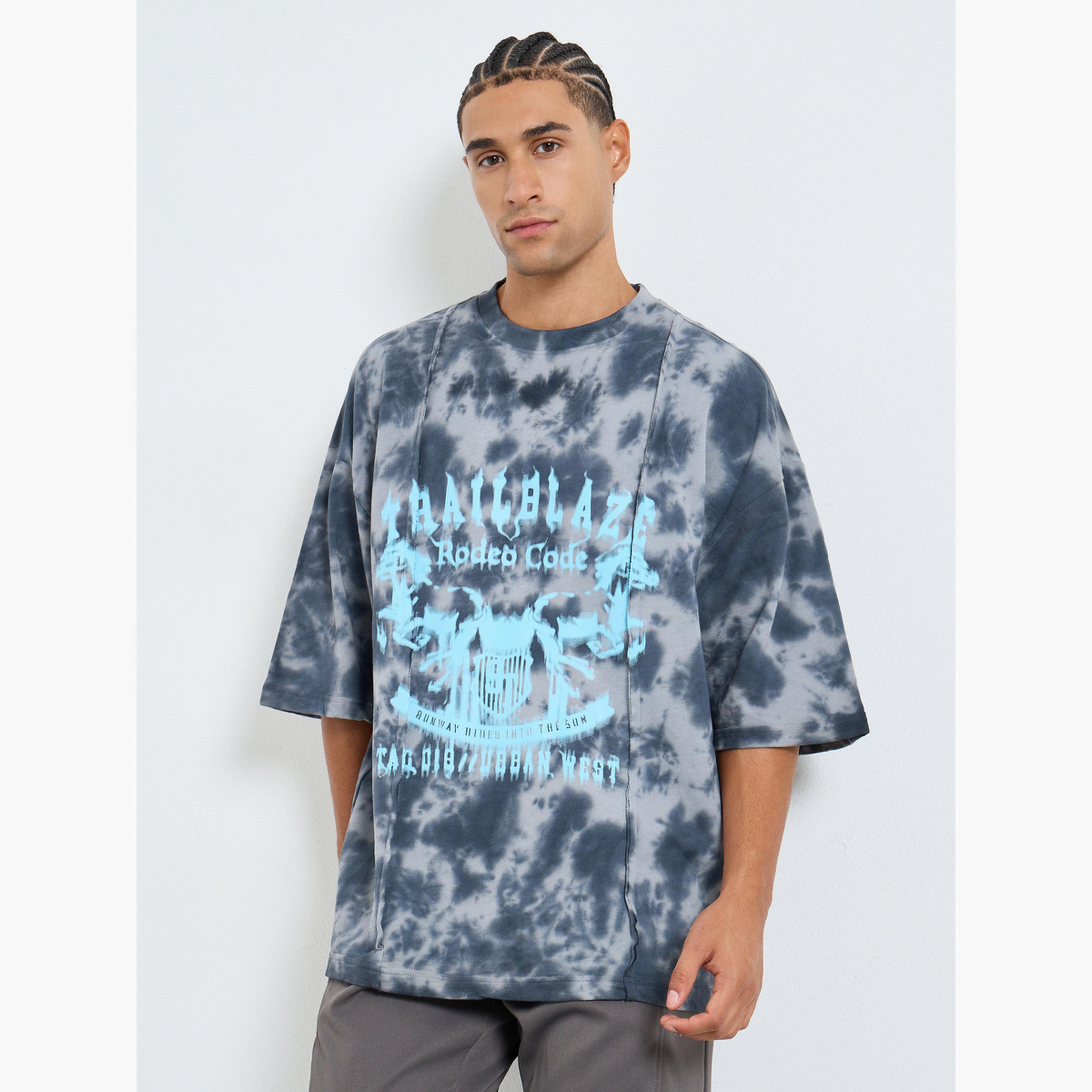 Styli Men Grey Tie-Dye Graphic Print Oversized T-Shirt-men-clothing-tshirtsandpolos-tshirts-image-1
