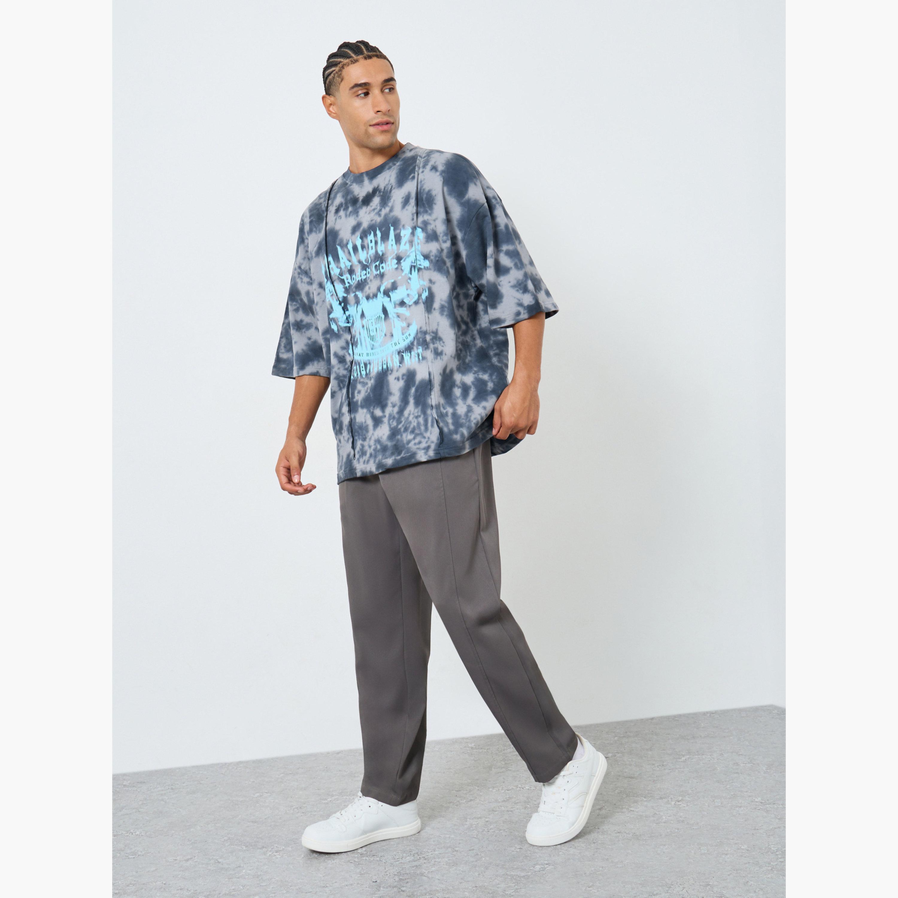 Styli Men Grey Tie-Dye Graphic Print Oversized T-Shirt-men-clothing-tshirtsandpolos-tshirts-image-2