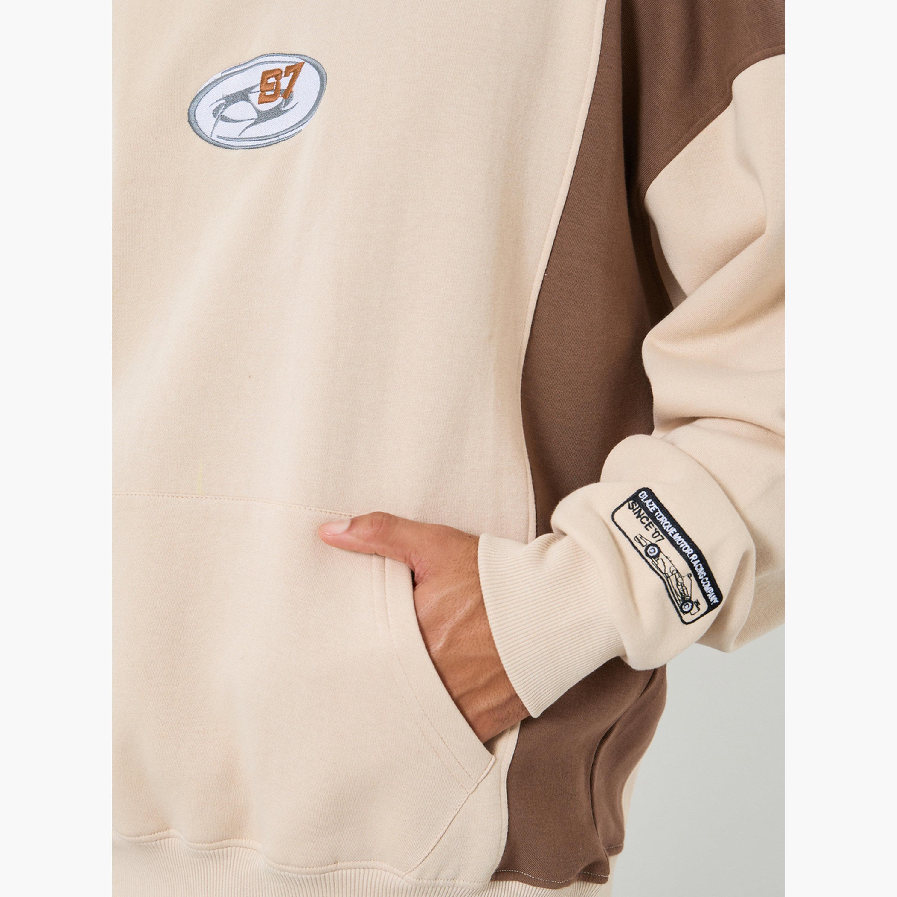 Styli Men Beige Embroidered Panel Hoodie-men-winterwear-hoodiesandsweatshirts-image-4