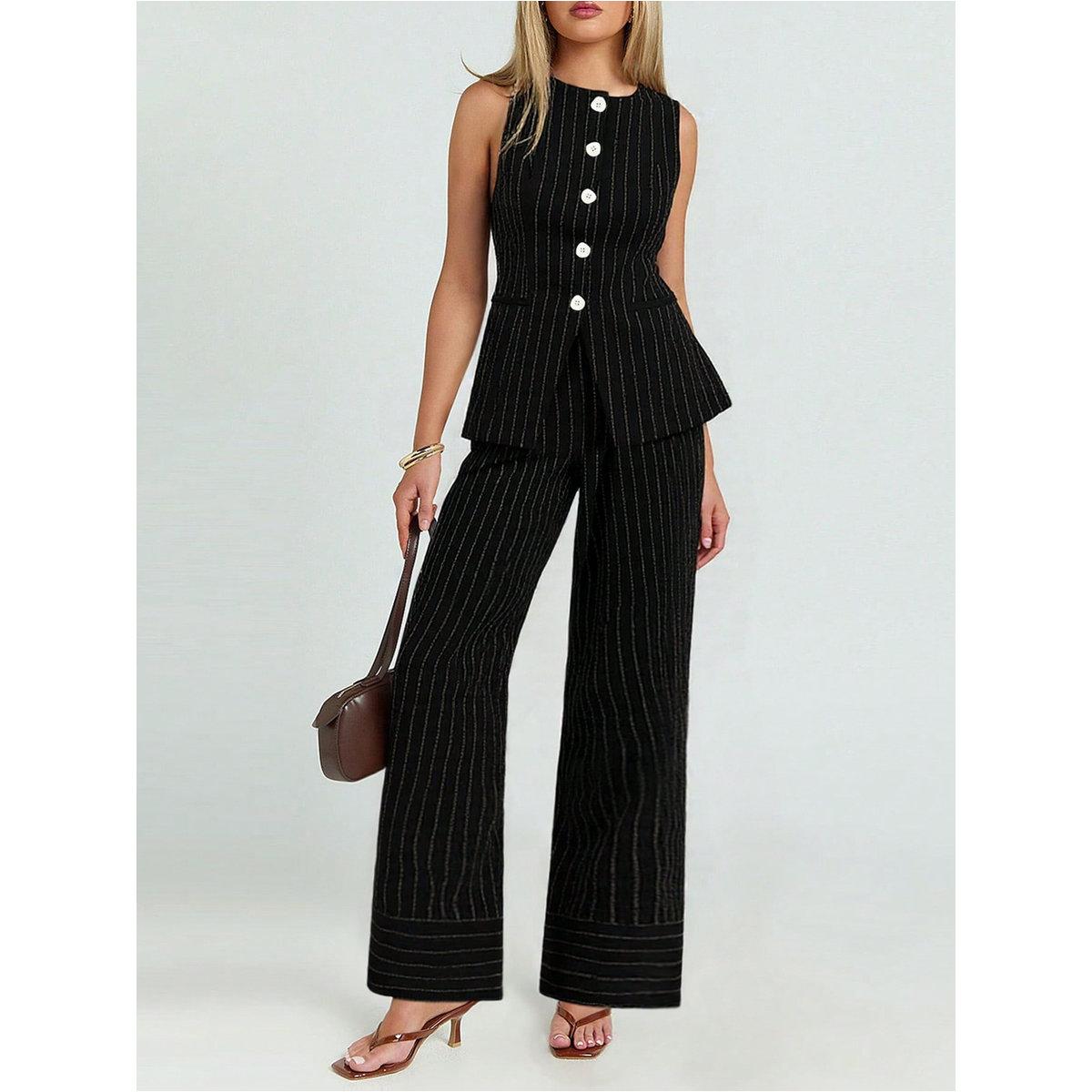 Take Two Striped Button Up Top and Pants Co-Ords-women-clothing-coordsets-image-1