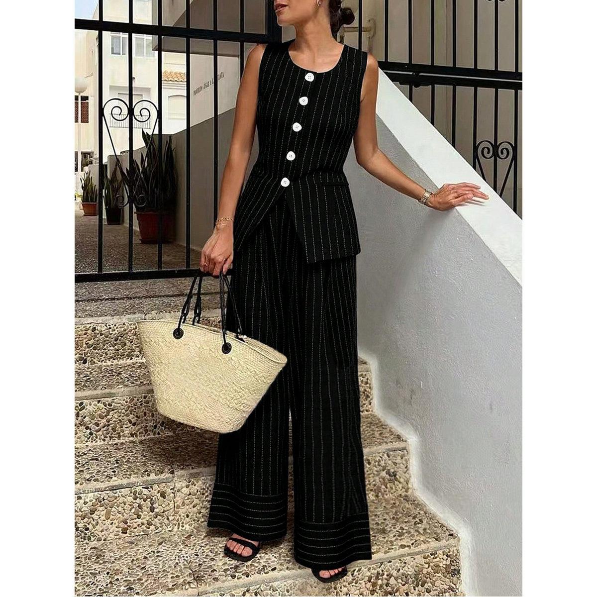 طقم منسق من بنطال وبلوزة مخططة-women-clothing-coordsets-image-11