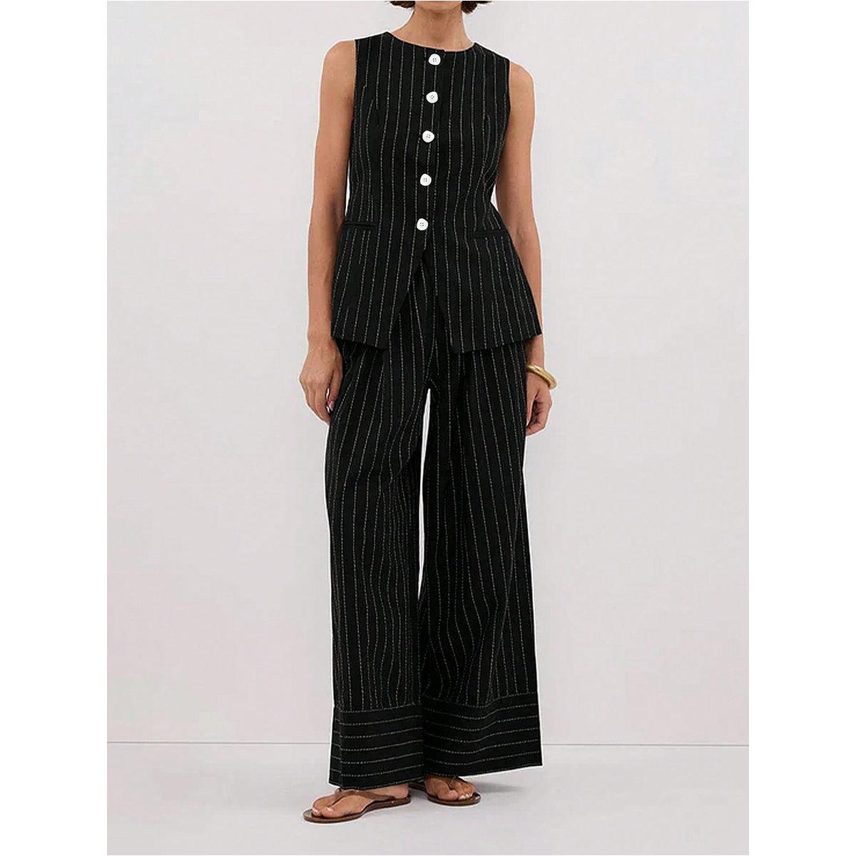 Take Two Striped Button Up Top and Pants Co-Ords-women-clothing-coordsets-image-8