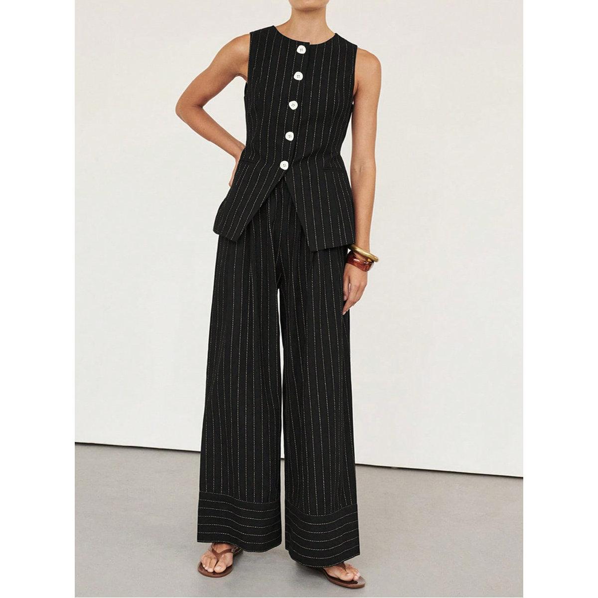 Take Two Striped Button Up Top and Pants Co-Ords-women-clothing-coordsets-image-9