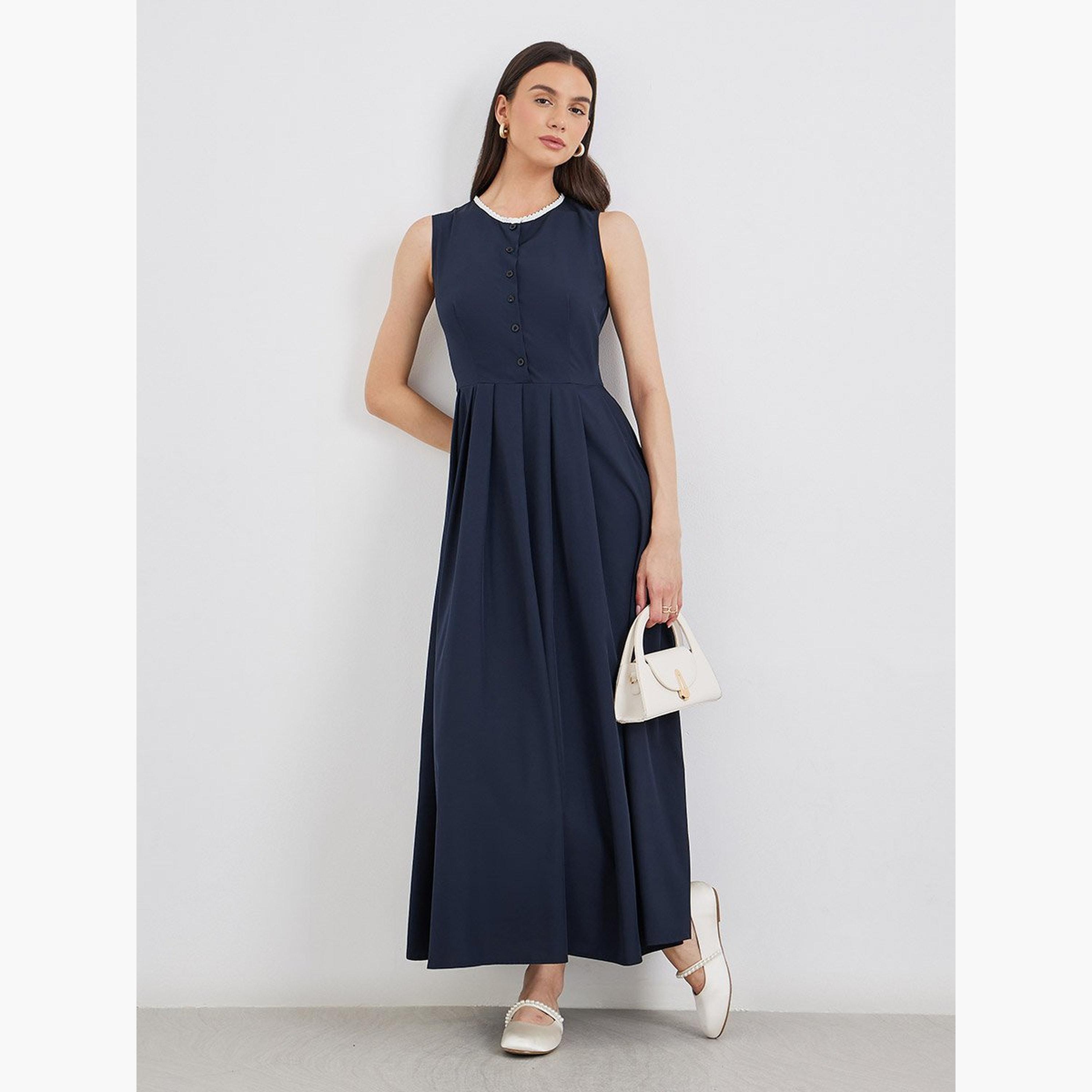 تيك تو - فستان ماكسي بدون أكمام مزين بالدانتيل-women-clothing-dresses-image-1