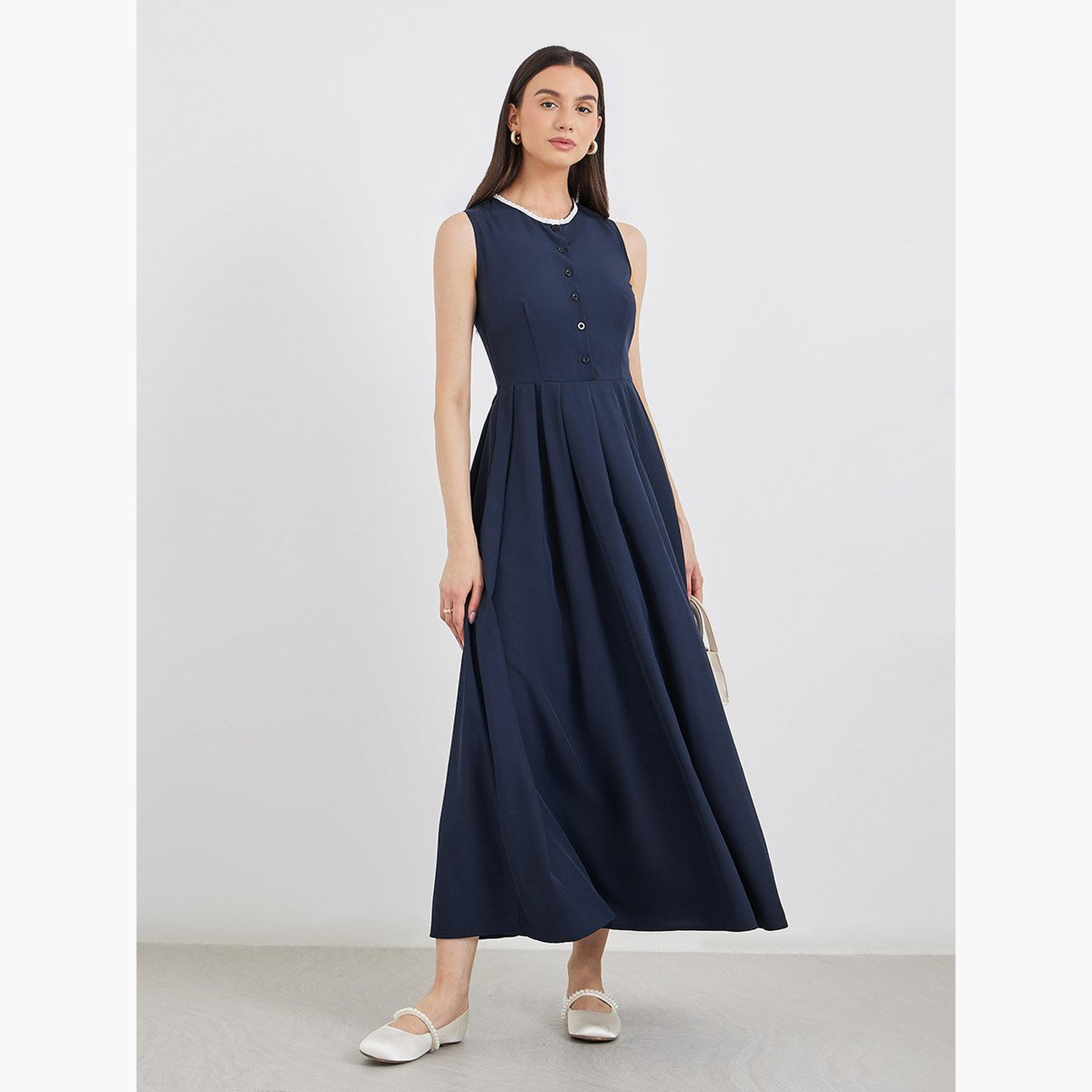 تيك تو - فستان ماكسي بدون أكمام مزين بالدانتيل-women-clothing-dresses-image-2