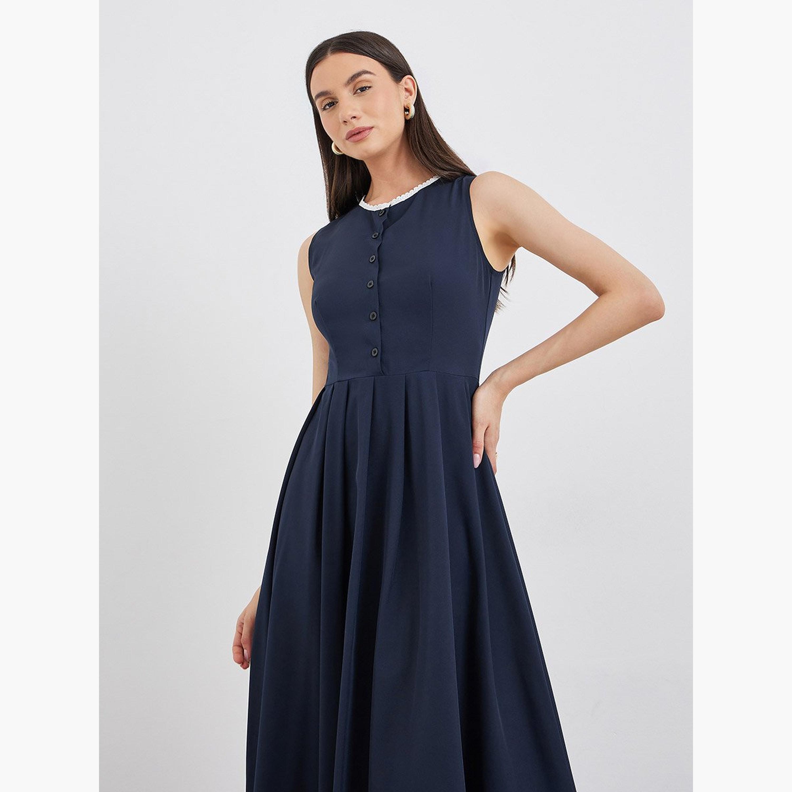تيك تو - فستان ماكسي بدون أكمام مزين بالدانتيل-women-clothing-dresses-image-3