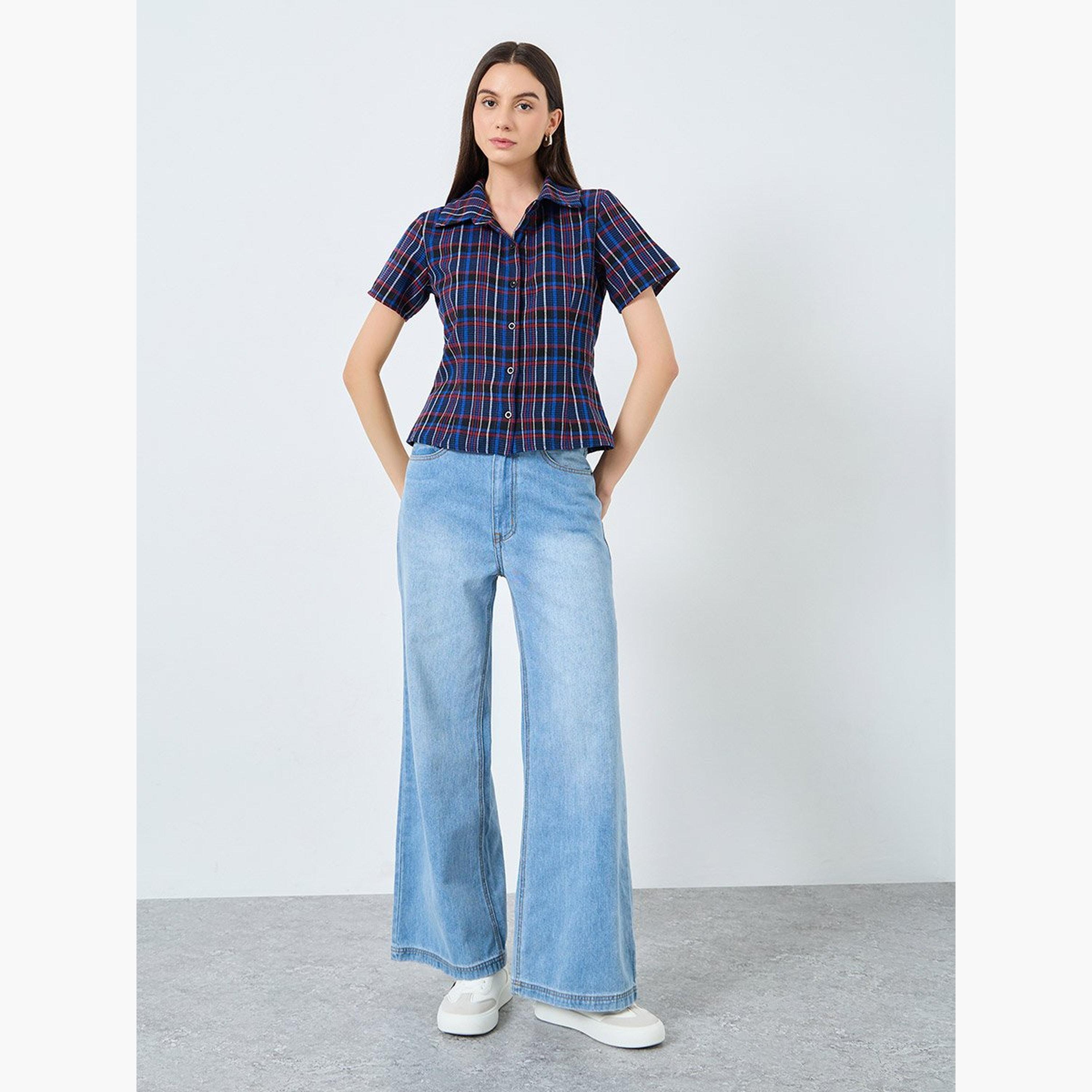 Take Two Checked Print Buttoned Spread Collar Shirt-women-clothing-shirtsandblouses-shirts-image-2