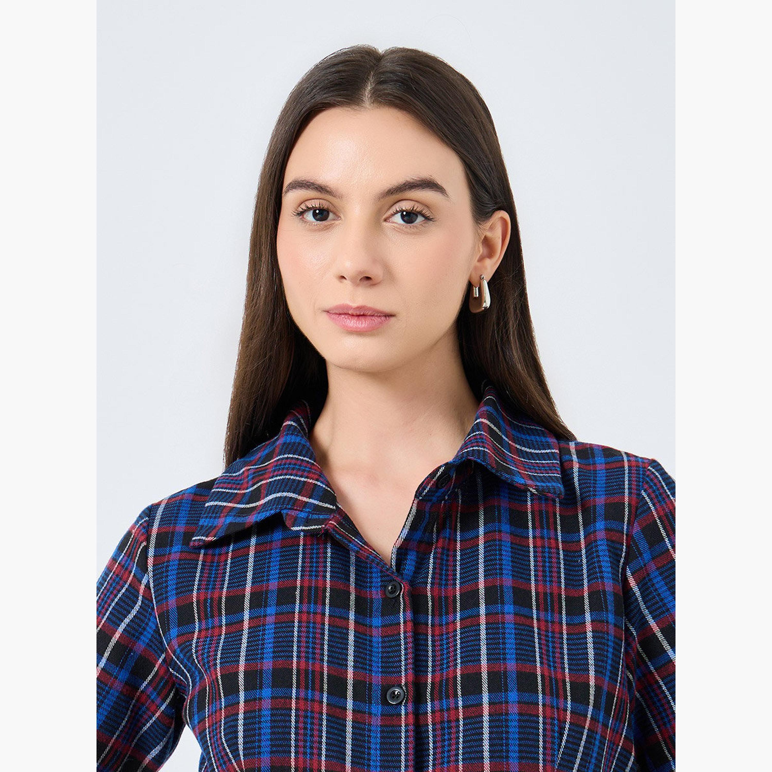 Take Two Checked Print Buttoned Spread Collar Shirt-women-clothing-shirtsandblouses-shirts-image-4