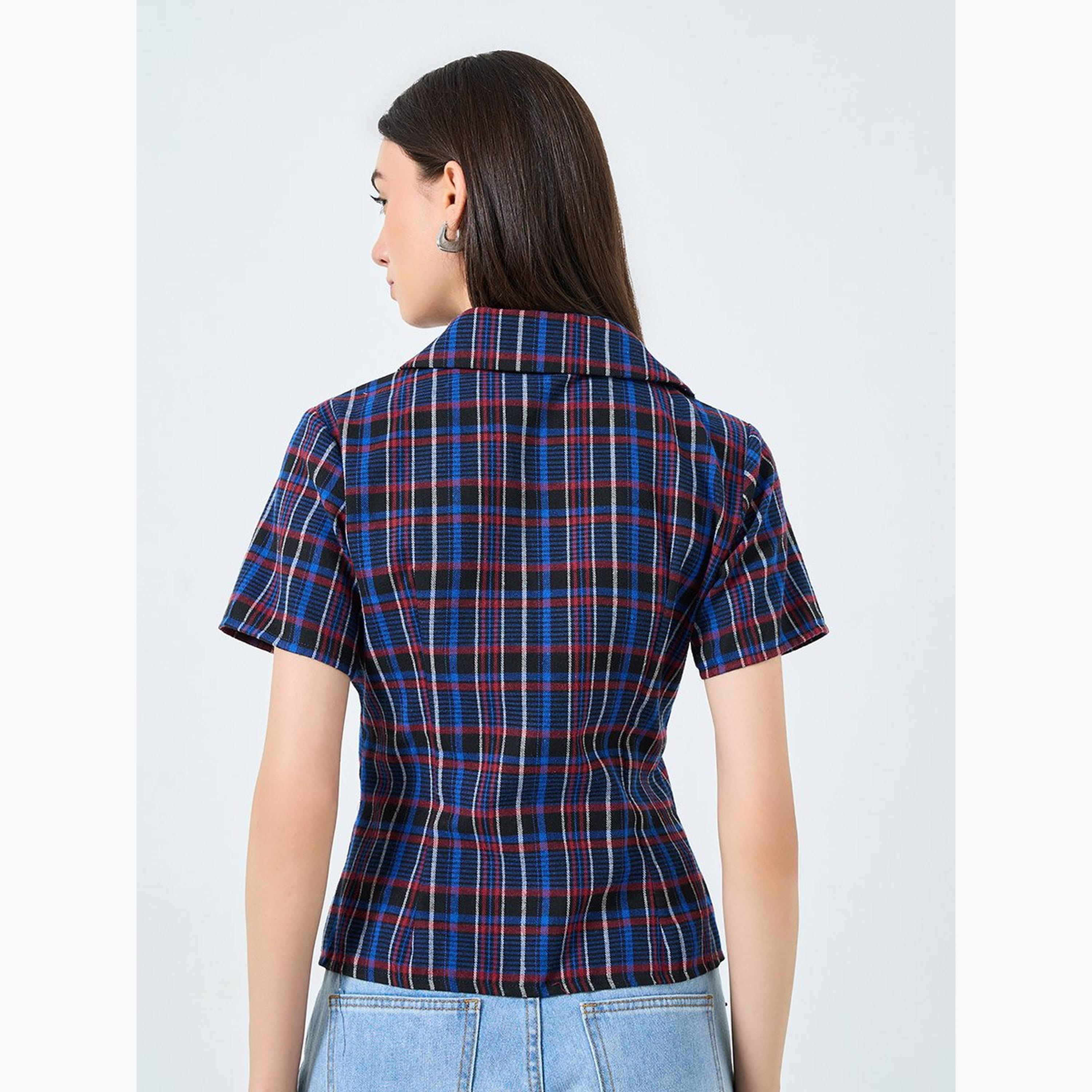 Take Two Checked Print Buttoned Spread Collar Shirt-women-clothing-shirtsandblouses-shirts-image-5