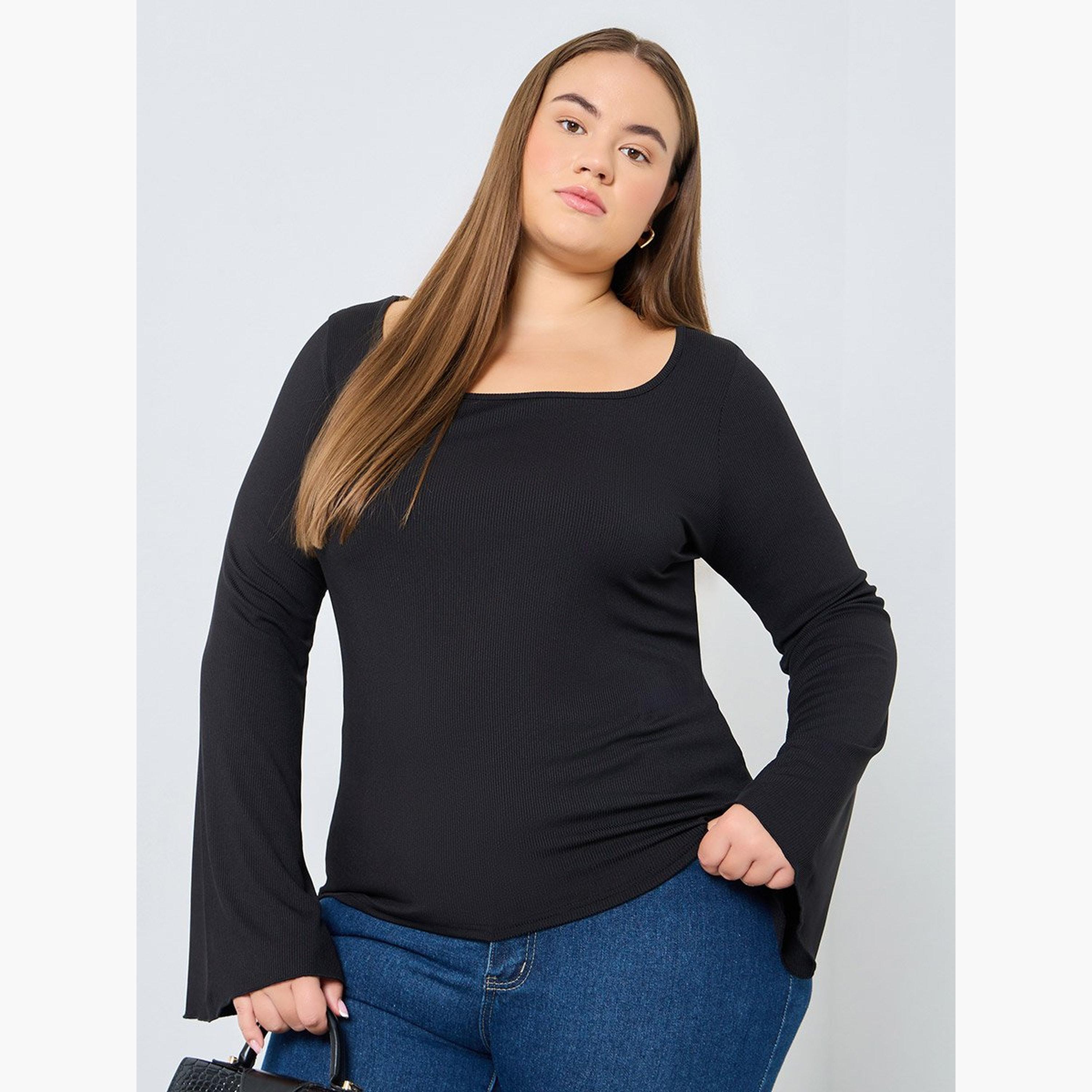 Styli Plus Size Burgundy Ribbed Top-women-clothing-shirtsandblouses-blouses-image-1