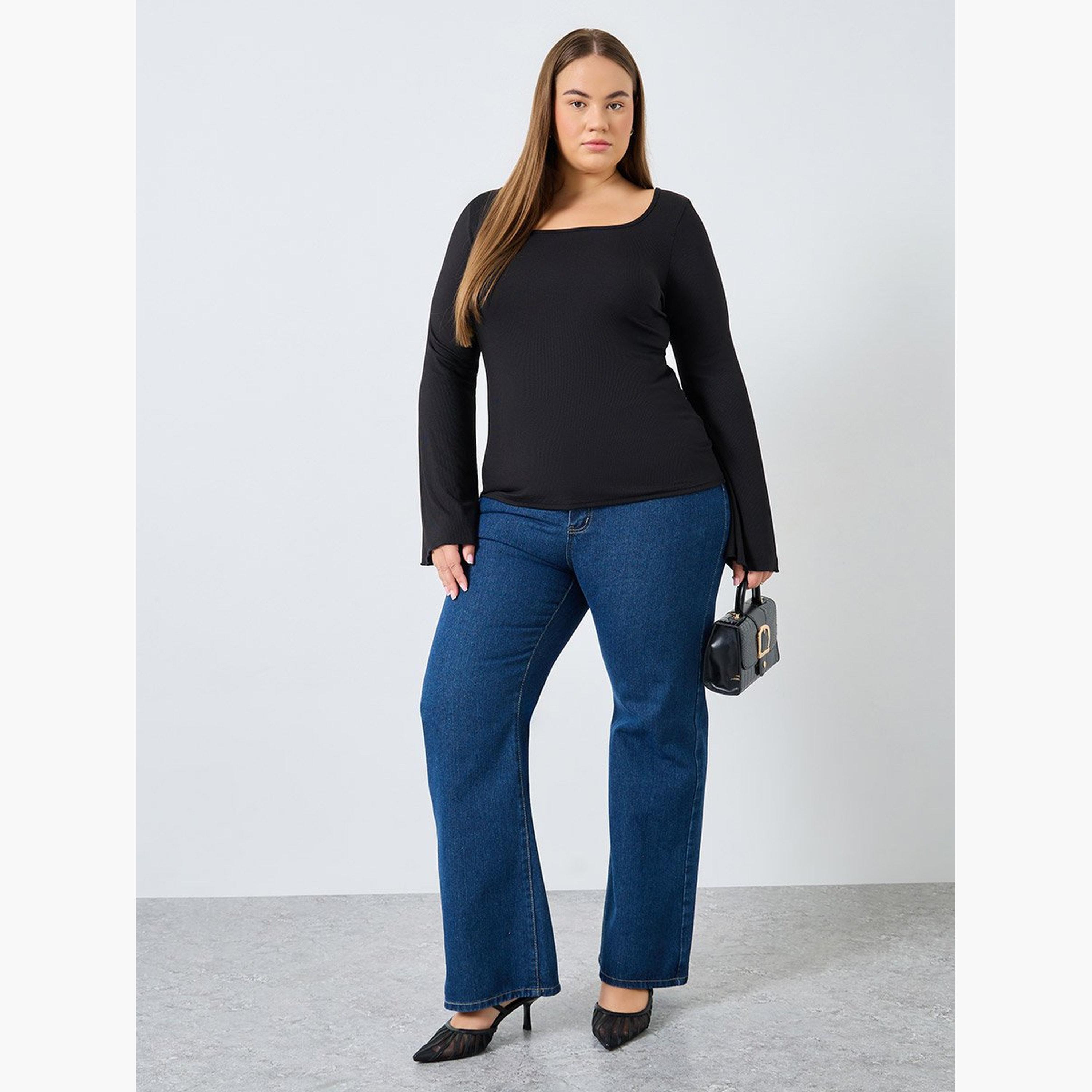 Styli Plus Size Burgundy Ribbed Top-women-clothing-shirtsandblouses-blouses-image-2