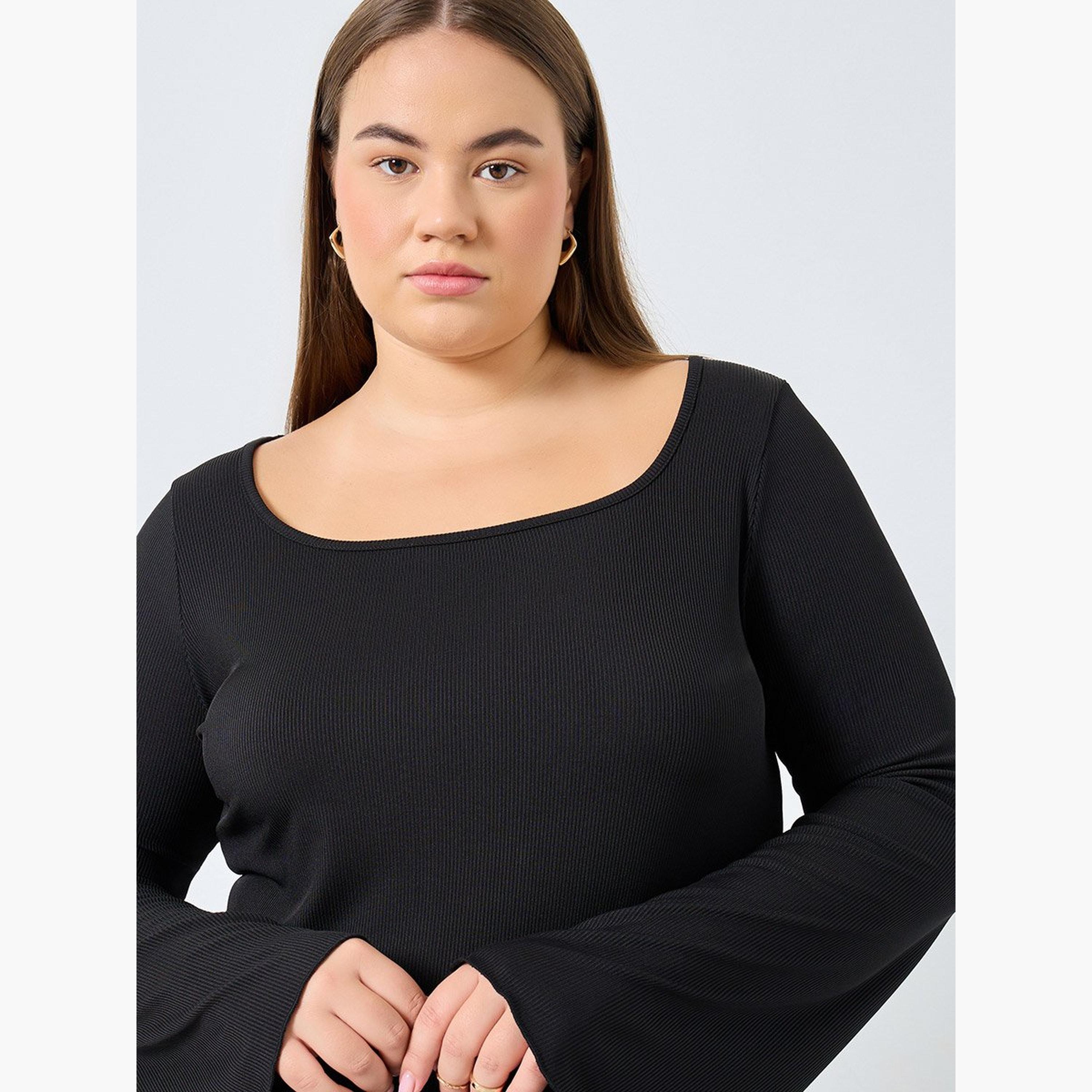 Styli Plus Size Burgundy Ribbed Top-women-clothing-shirtsandblouses-blouses-image-3