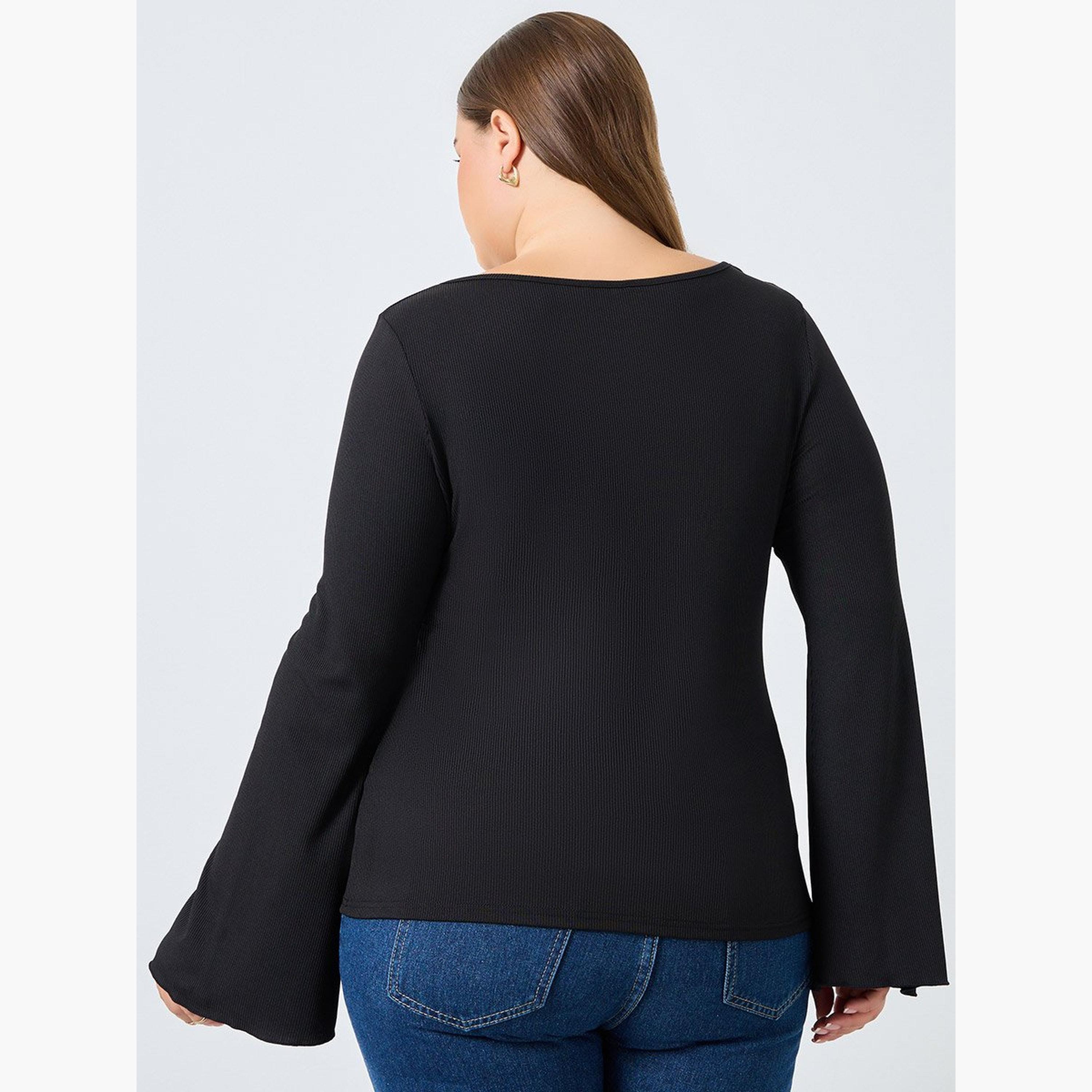ستايلي - بلوزة لون عنابي مضلعة مقاس كبير-women-clothing-shirtsandblouses-blouses-image-4