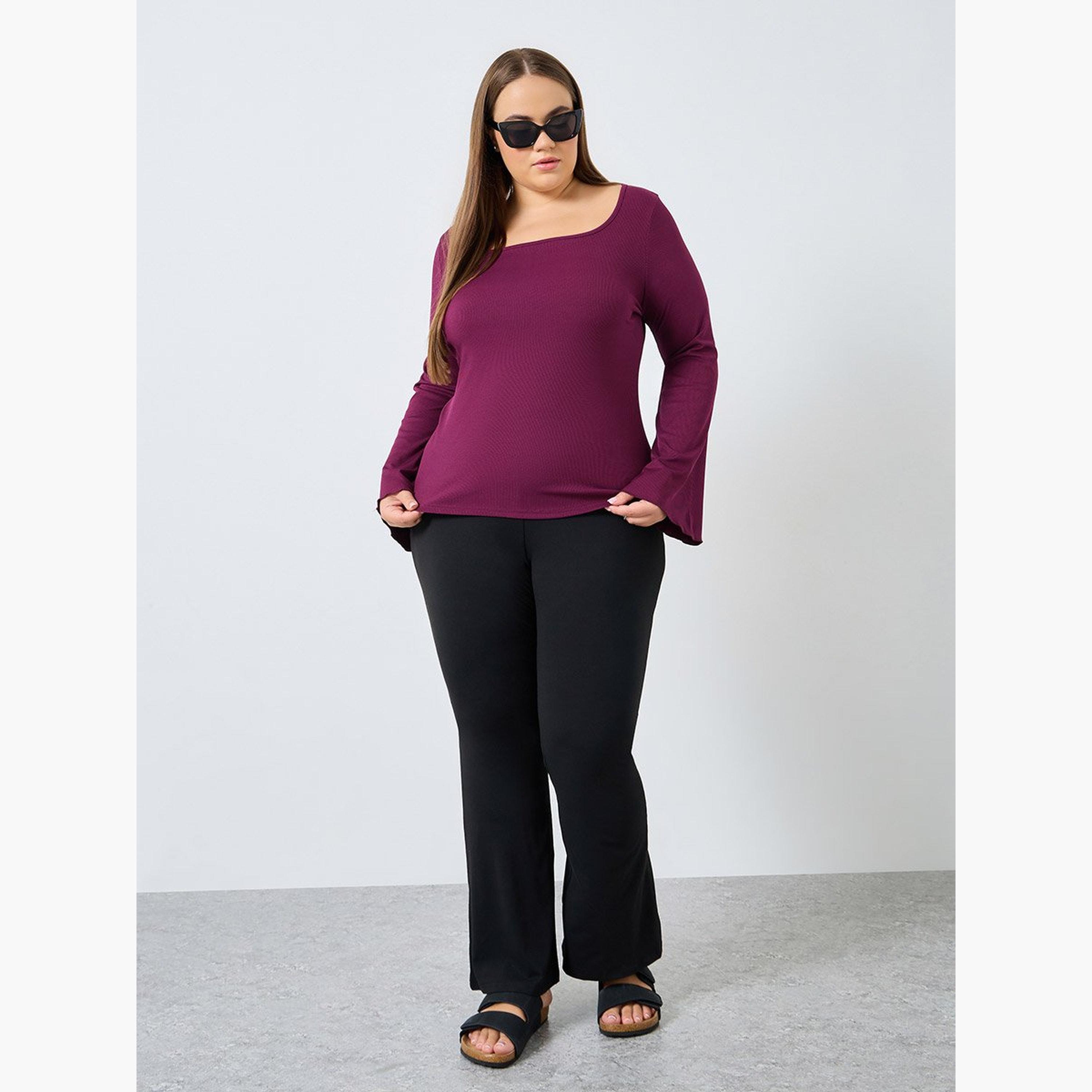 Styli Plus Size Burgundy Ribbed Top-women-clothing-shirtsandblouses-blouses-image-2