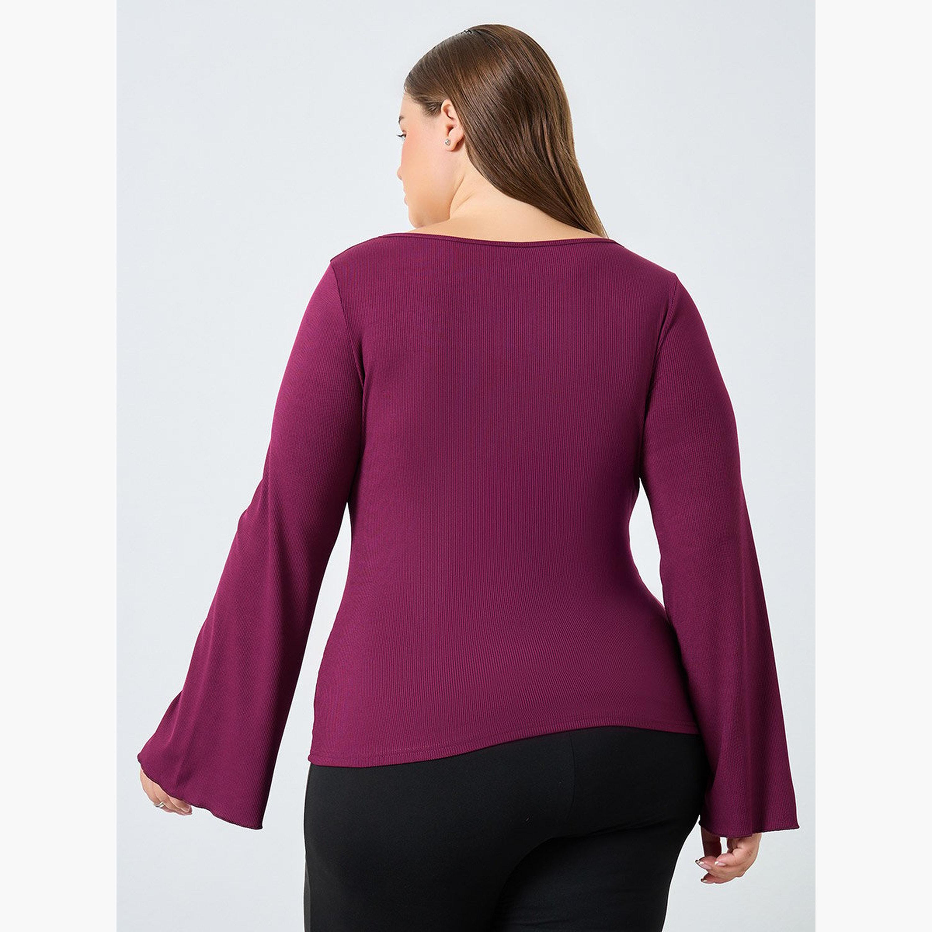 Styli Plus Size Burgundy Ribbed Top-women-clothing-shirtsandblouses-blouses-image-4