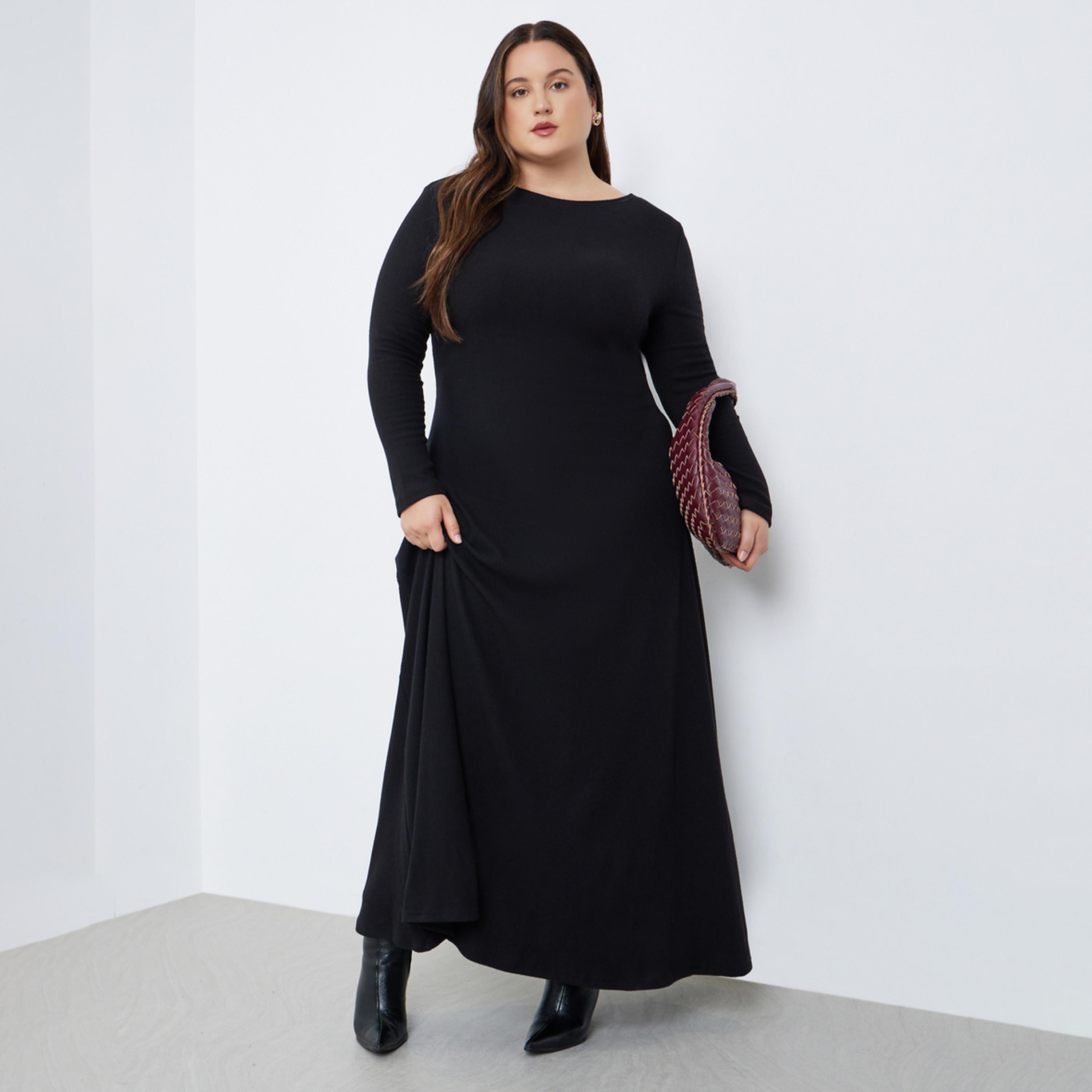 Styli Plus Size Brushed Ribbed Maxi Dress-women-clothing-dresses-image-1