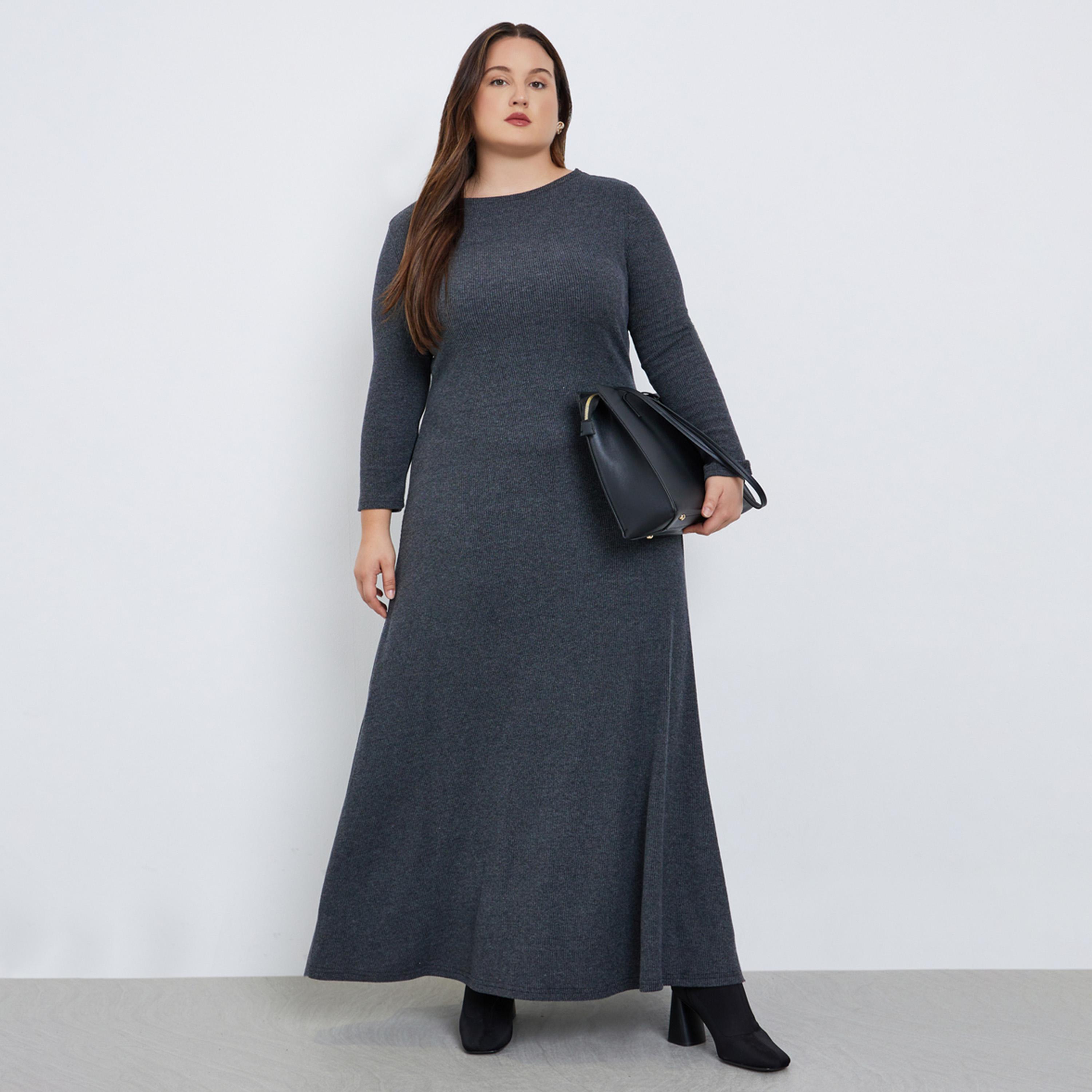 ستايلي - فستان ماكسي مضلع ناعم مقاس كبير-women-clothing-dresses-image-1