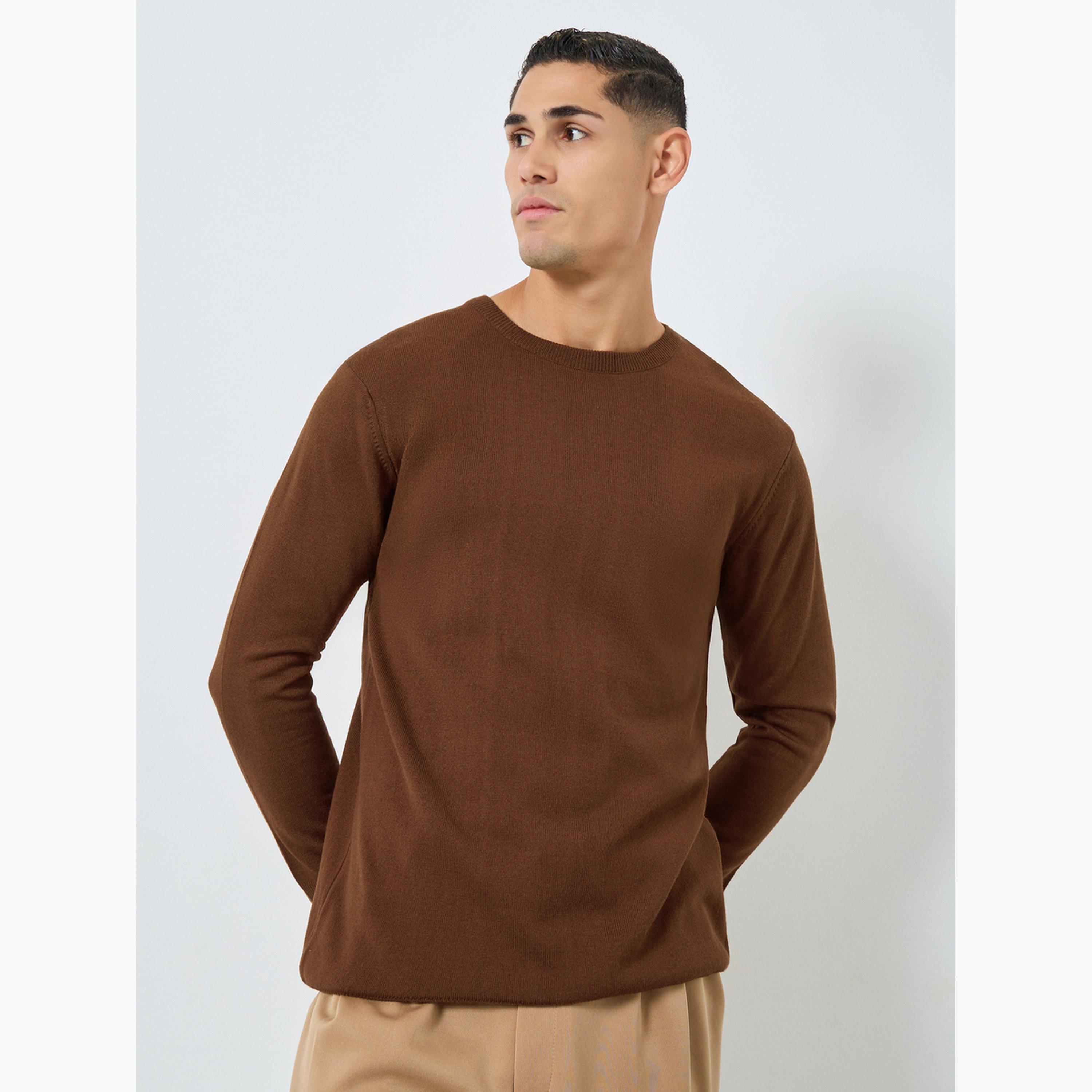 ستايلي - سترة بنية محبوكة بأكمام طويلة للرجال -men-clothing-sweatersandpullovers-image-1