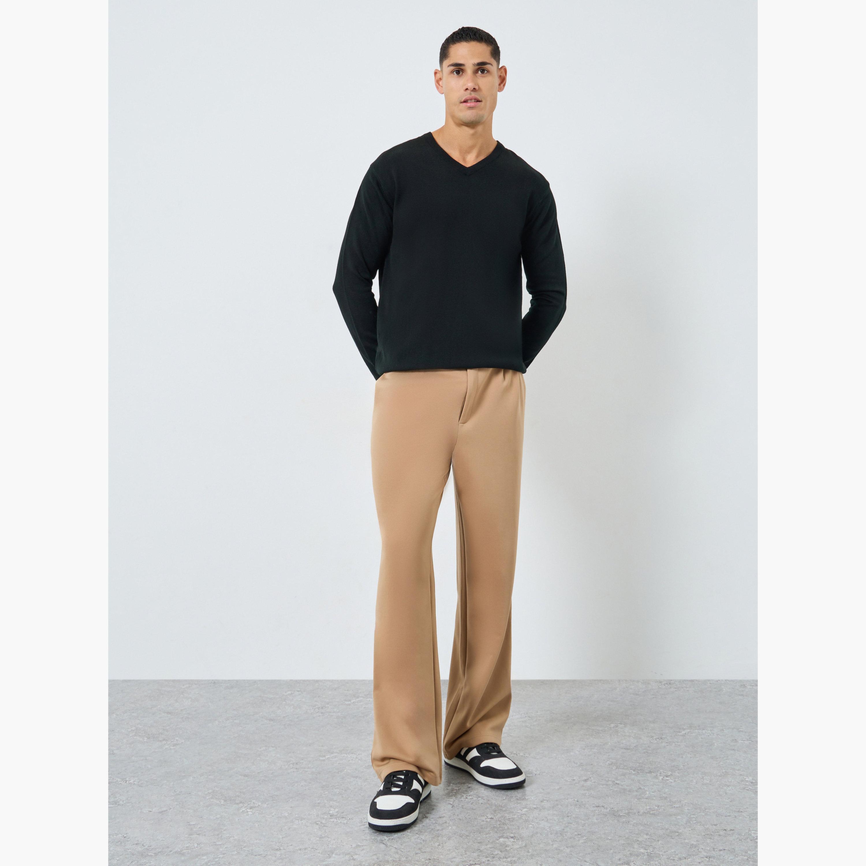 Styli Black Solid V-neck Long Sleeves Men's Sweater-men-clothing-sweatersandpullovers-image-2