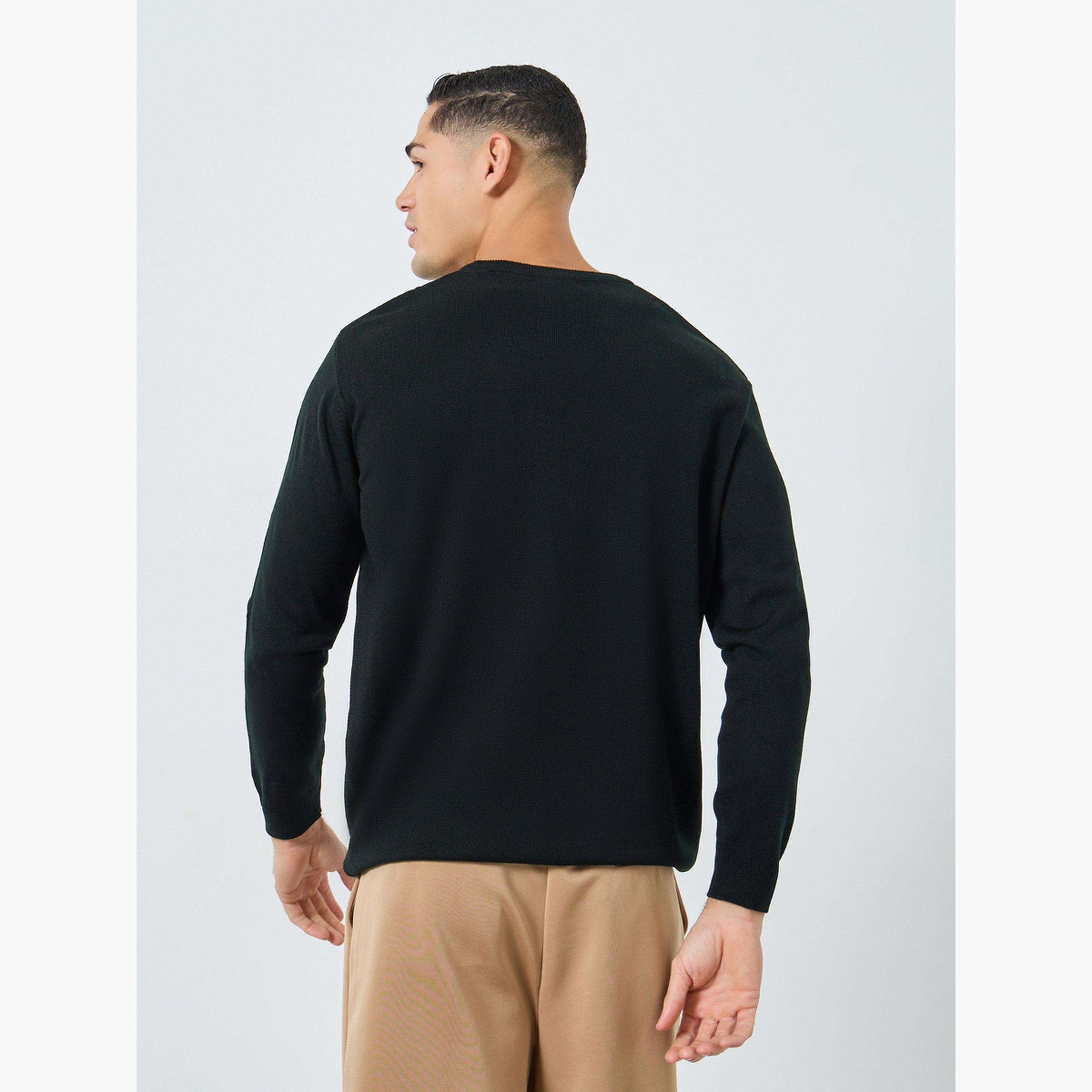Styli Black Solid V-neck Long Sleeves Men's Sweater-men-clothing-sweatersandpullovers-image-4