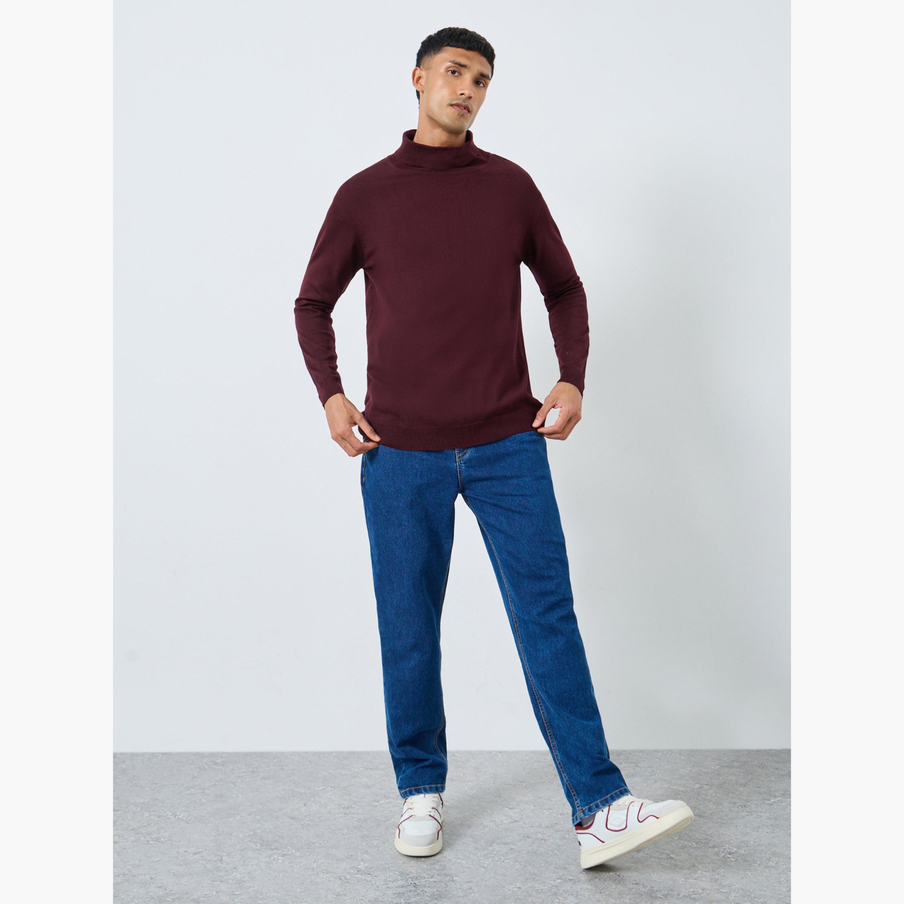 Styli Maroon Solid Turtle Neck Long Sleeves Men's Sweater-men-clothing-sweatersandpullovers-image-2