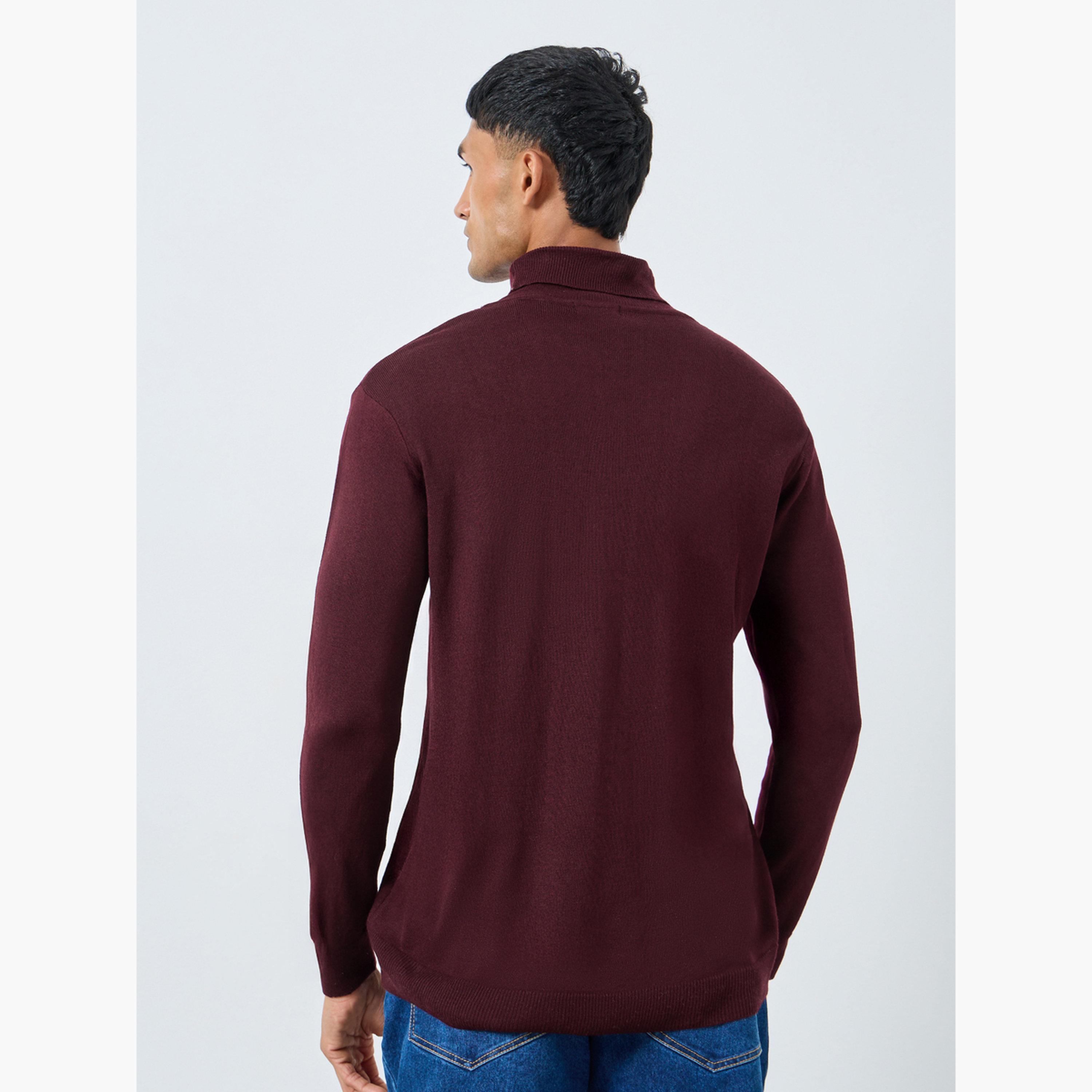 Styli Maroon Solid Turtle Neck Long Sleeves Men's Sweater-men-clothing-sweatersandpullovers-image-5