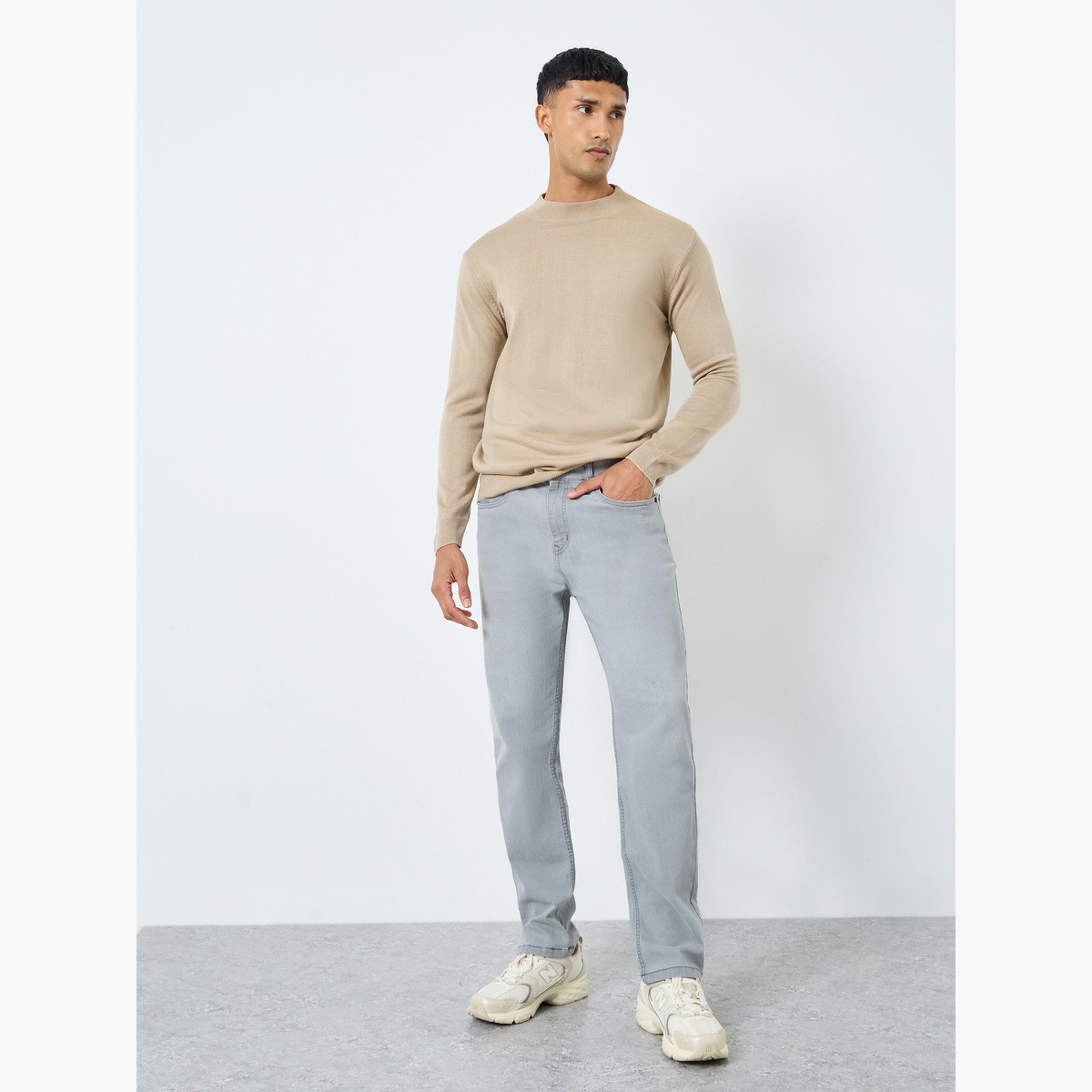 Styli Beige Solid Regular Fit Round Neck Long Sleeves Men's Sweater-men-clothing-sweatersandpullovers-image-2
