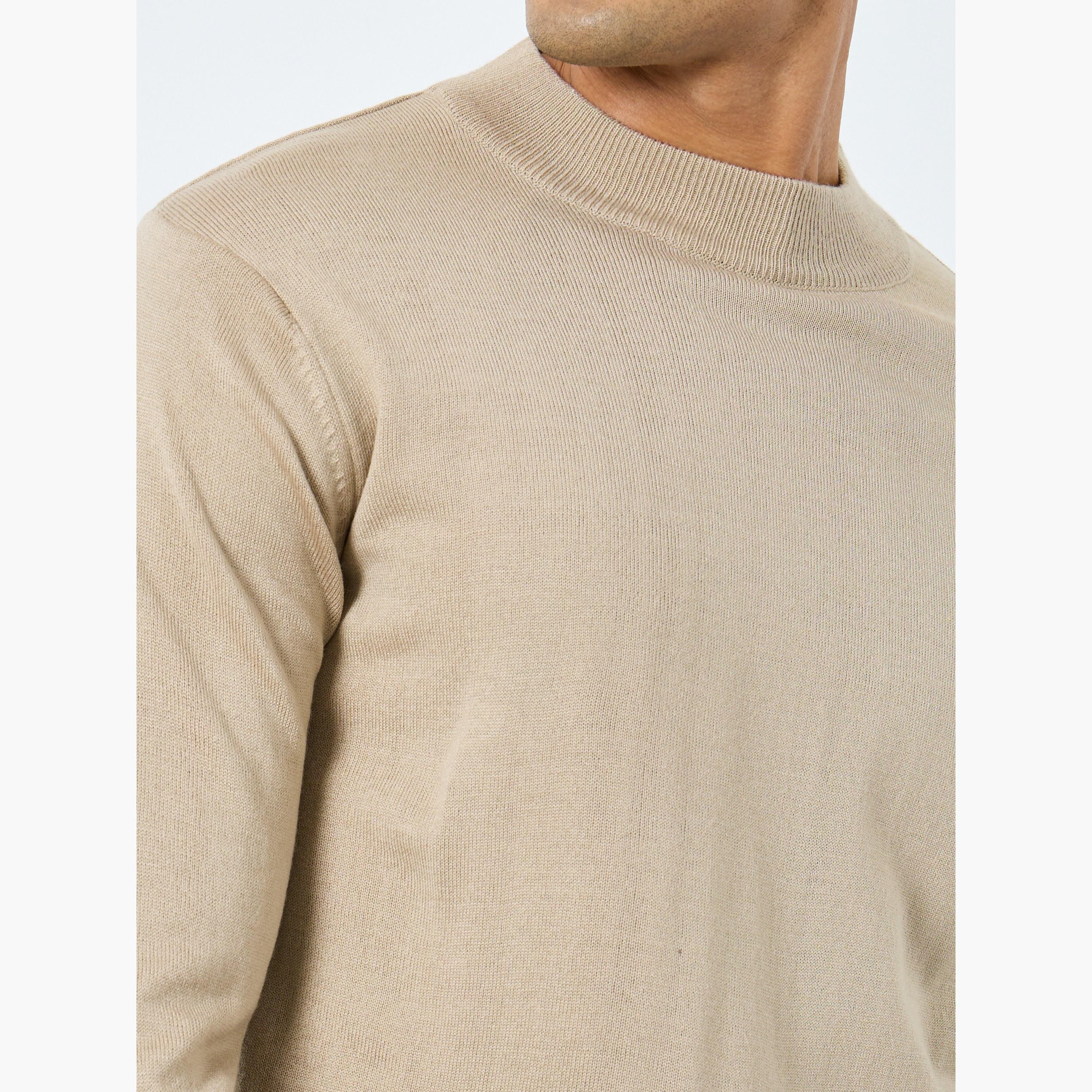 Styli Beige Solid Regular Fit Round Neck Long Sleeves Men's Sweater-men-clothing-sweatersandpullovers-image-3