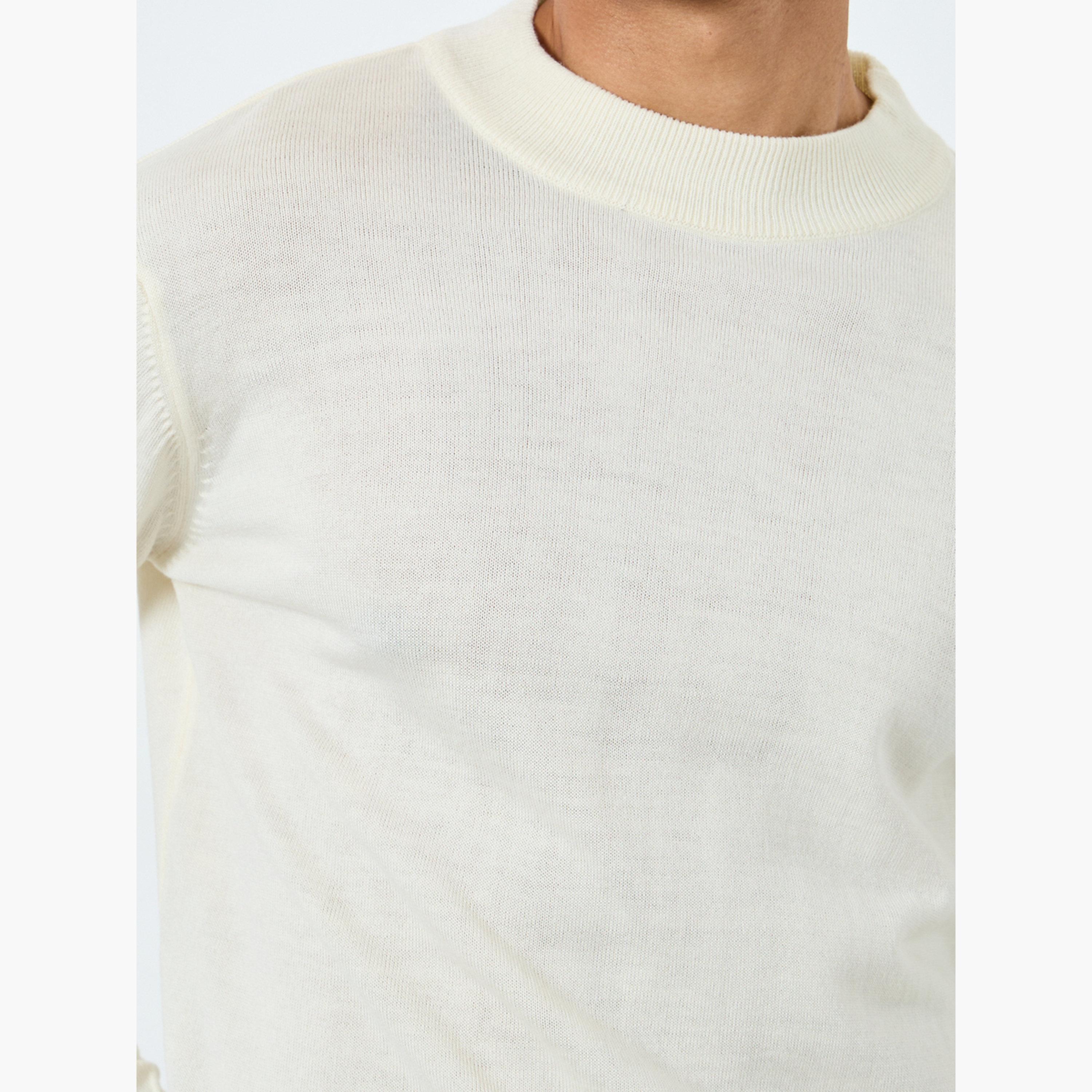 Styli Off White Solid Regular Fit Round Neck Long Sleeves Men's Sweater-men-clothing-sweatersandpullovers-image-3