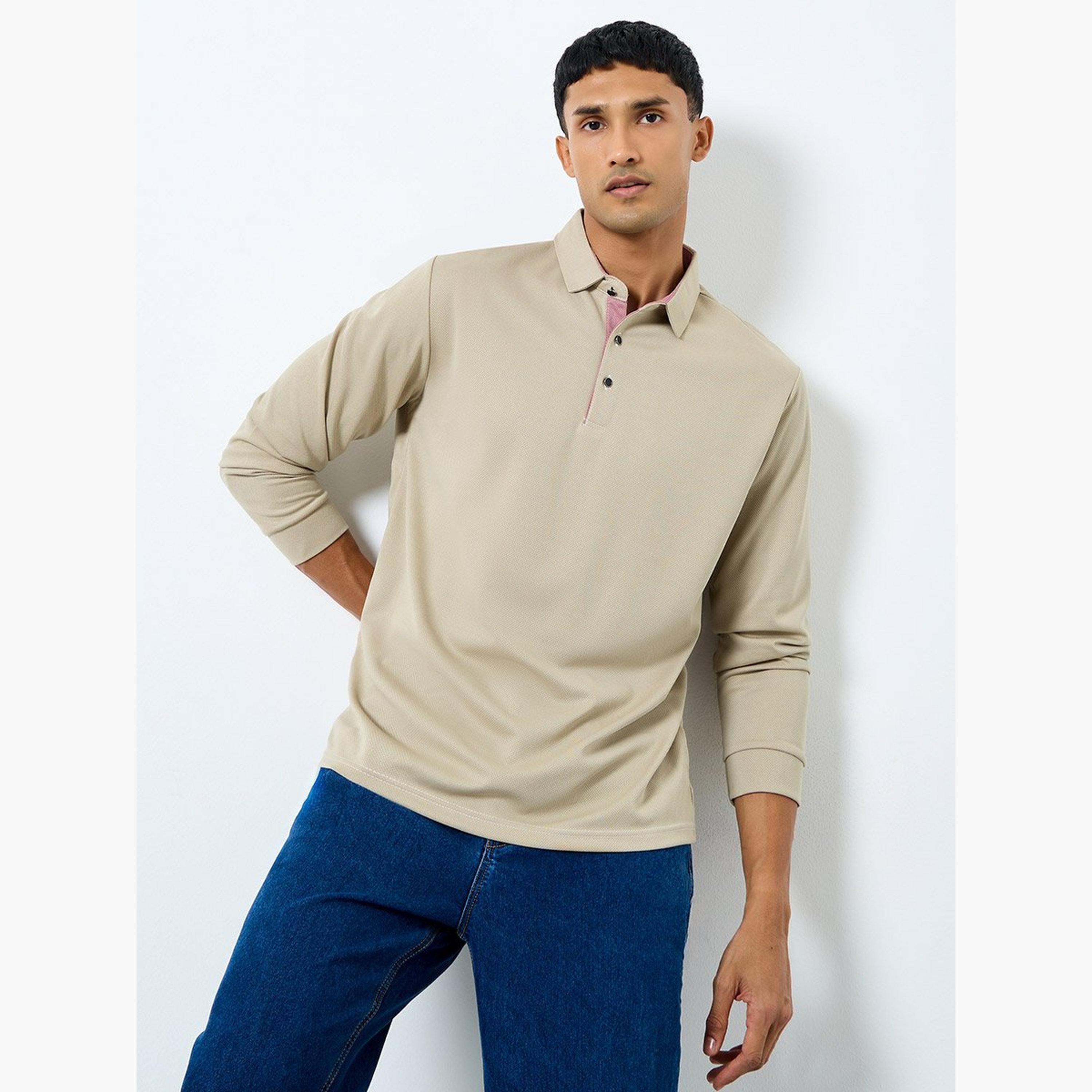ستايلي - تي شيرت بولو للرجال بيج بأكمام طويلة-men-clothing-sportswearandactivewear-tshirtsandpolos-image-1
