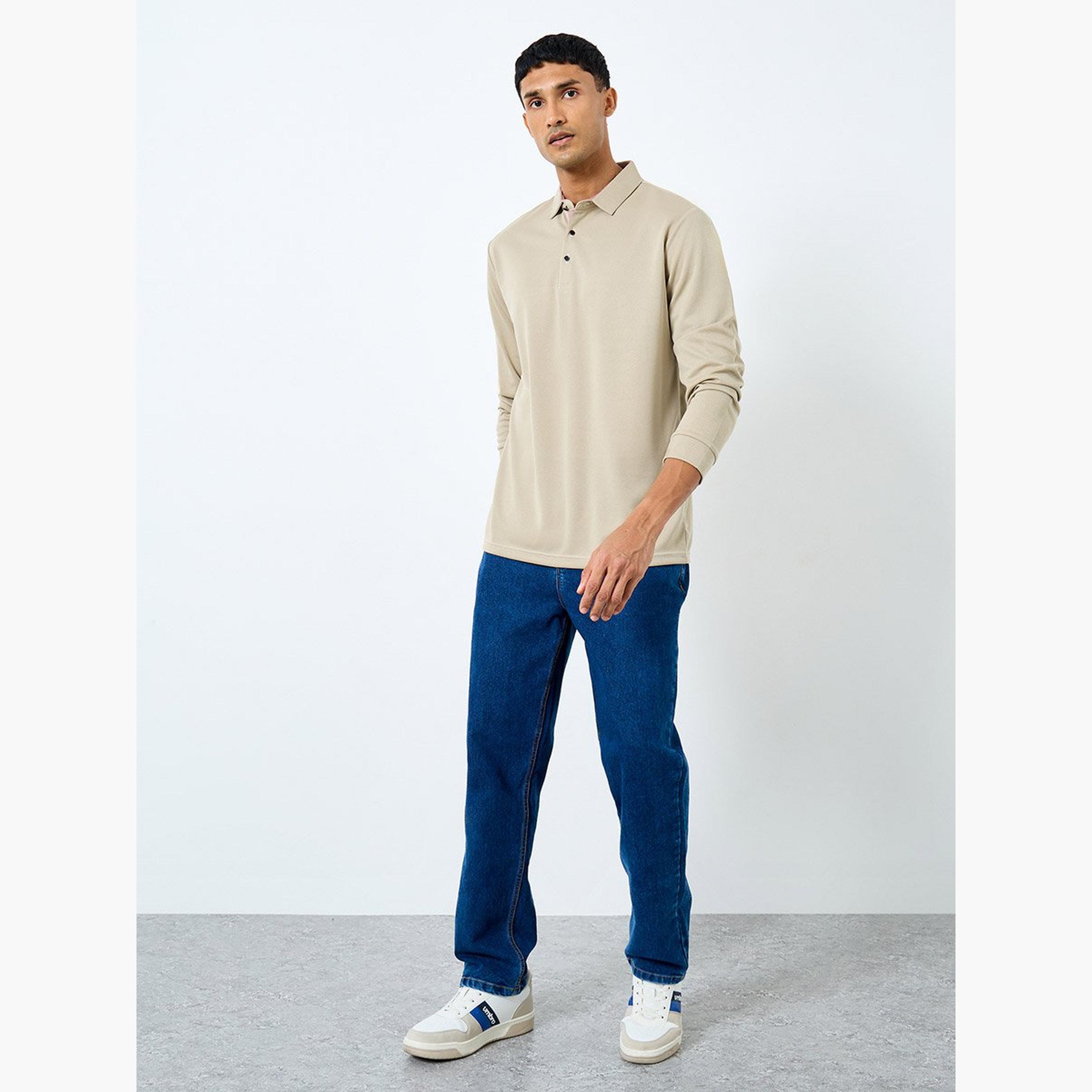 Styli Men Beige Long Sleeve Polo T-Shirt-men-clothing-tshirtsandpolos-polos-image-2