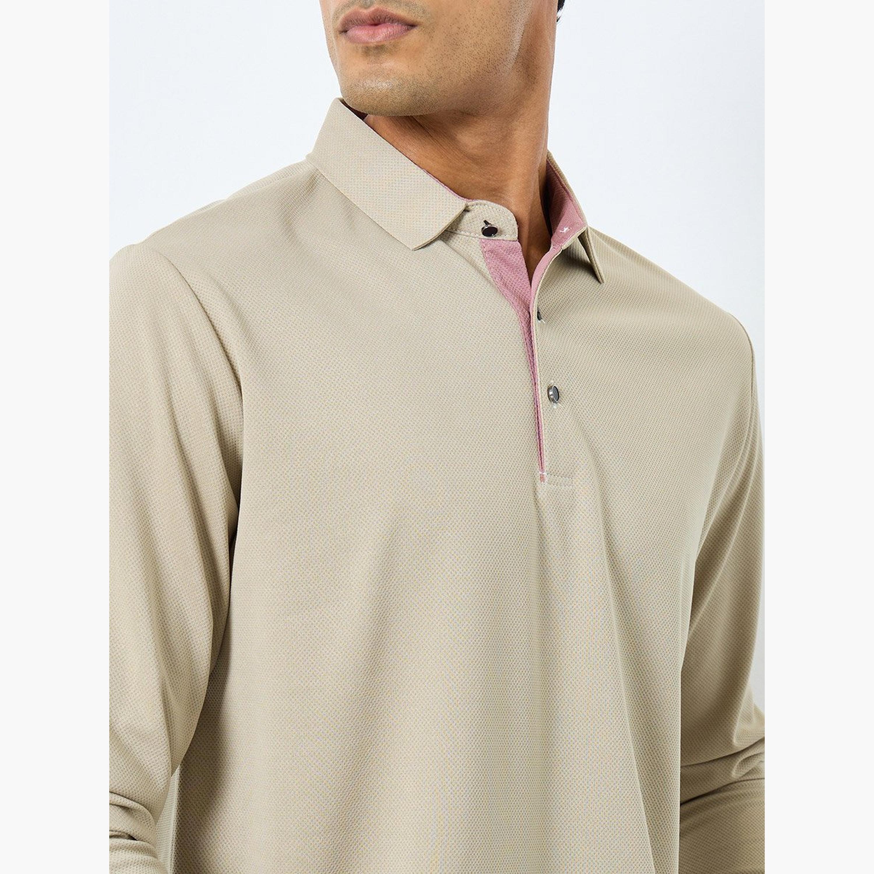 Styli Men Beige Long Sleeve Polo T-Shirt-men-clothing-tshirtsandpolos-polos-image-3
