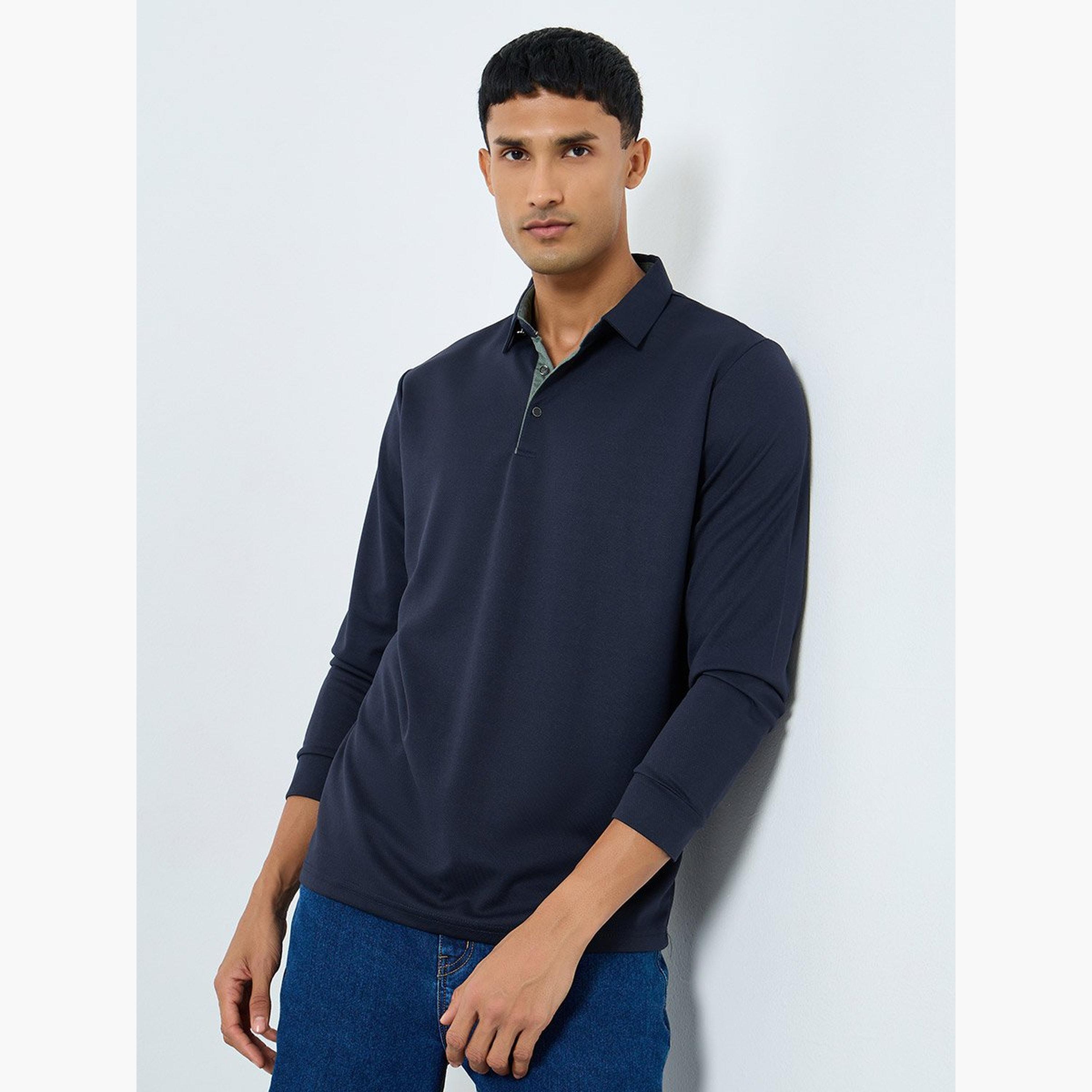 Styli Men Navy Blue Long Sleeve Polo T-Shirt-men-clothing-tshirtsandpolos-polos-image-1