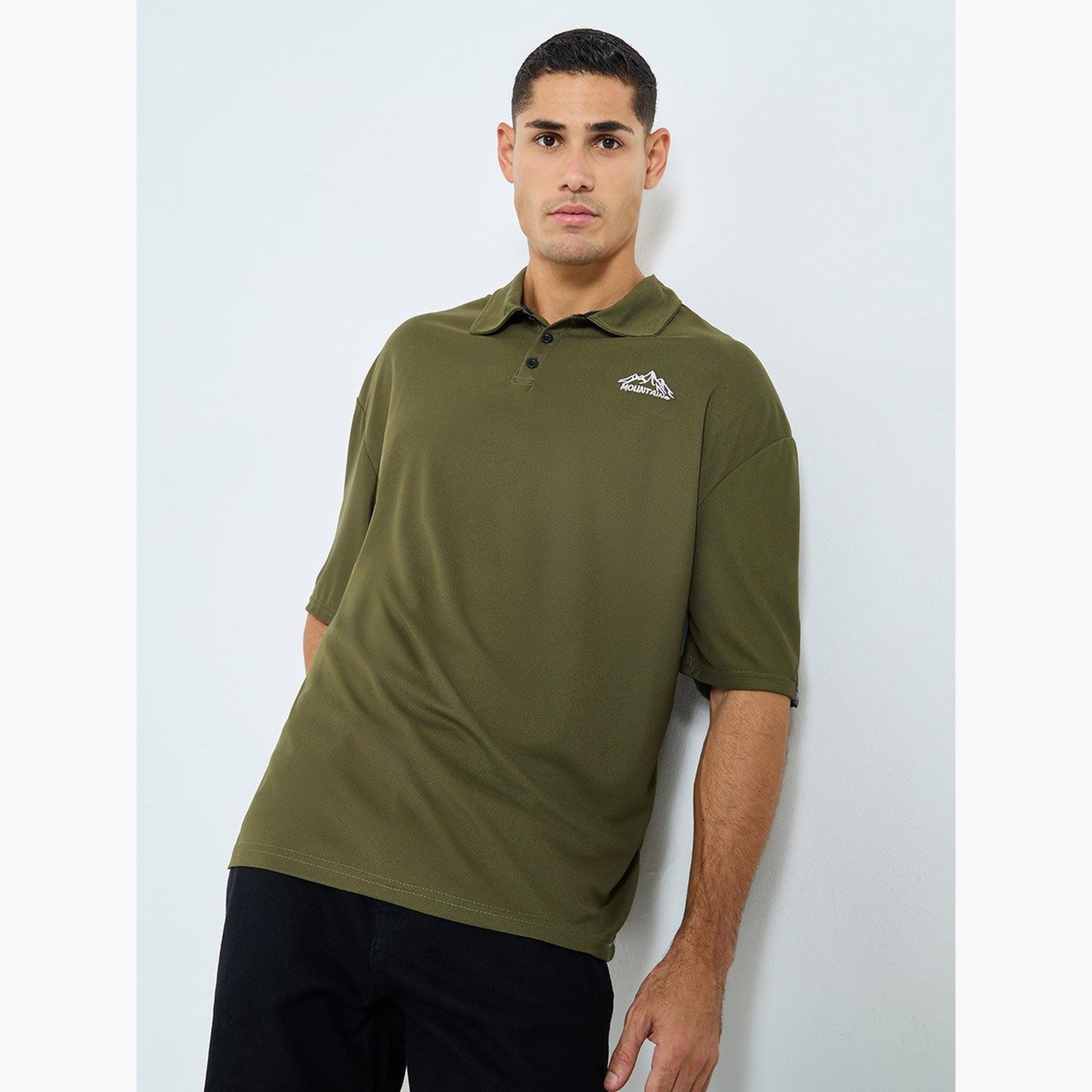 Styli Olive Embroidered Oversized Polo Shirt-men-clothing-tshirtsandpolos-polos-image-1