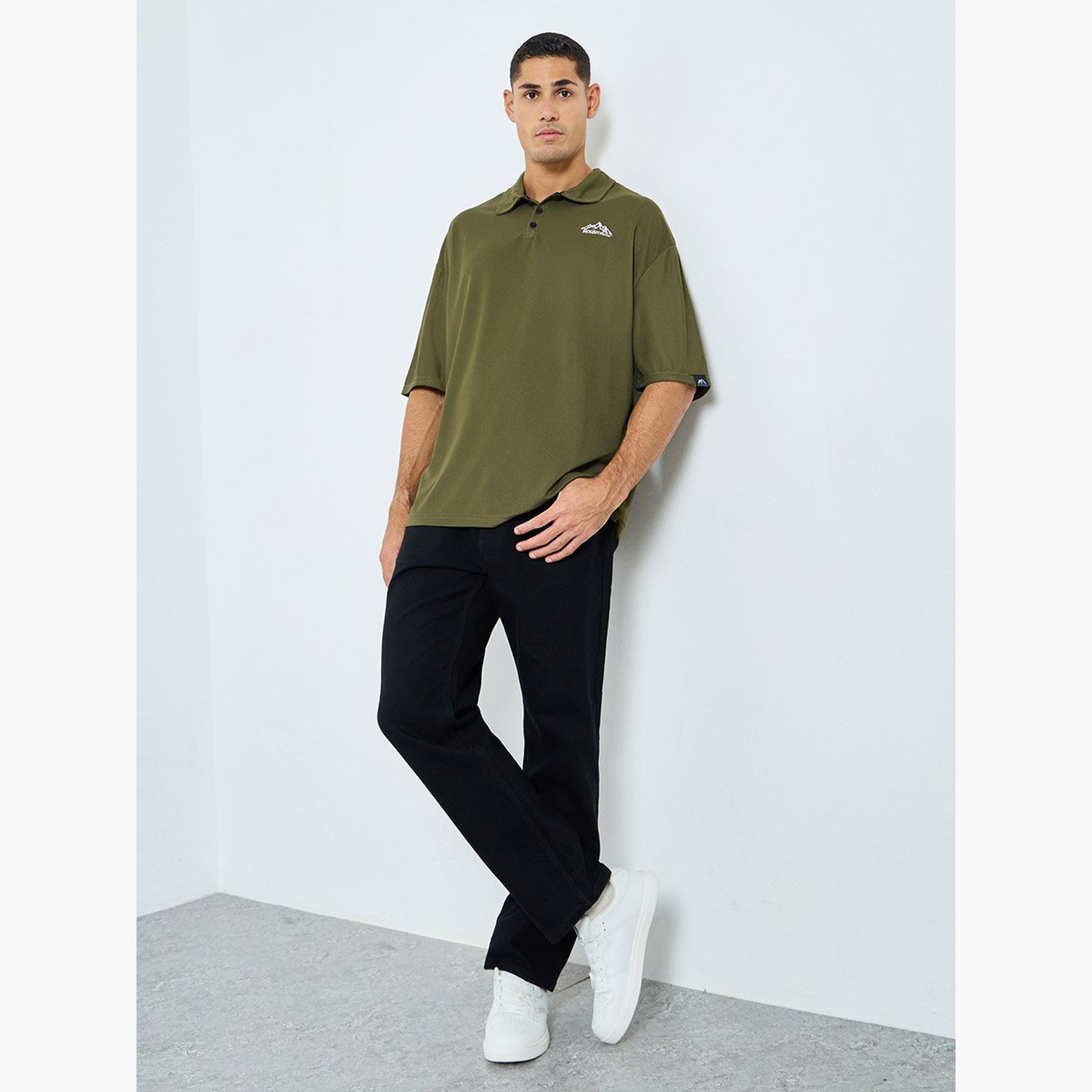Styli Olive Embroidered Oversized Polo Shirt-men-clothing-tshirtsandpolos-polos-image-2