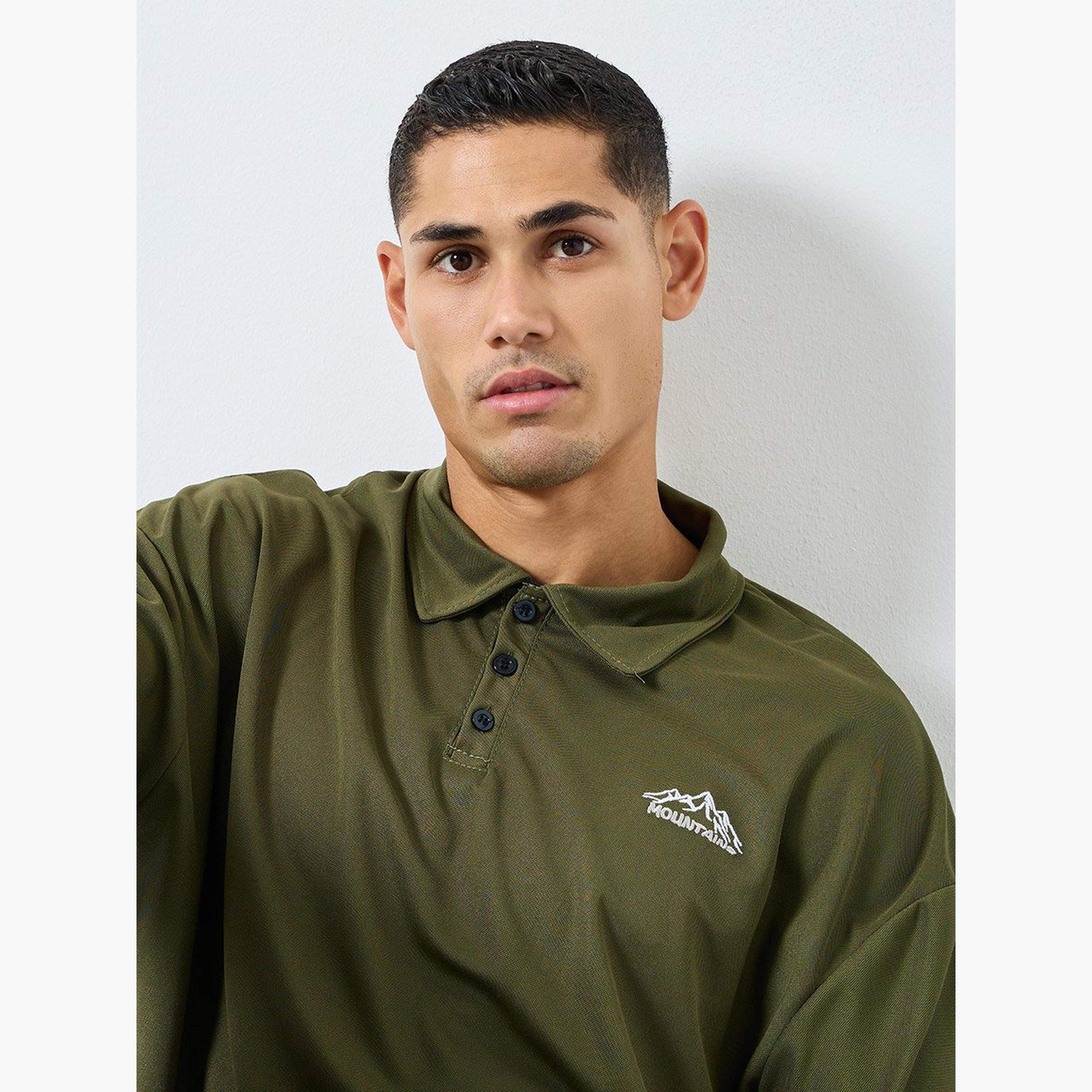 Styli Olive Embroidered Oversized Polo Shirt-men-clothing-tshirtsandpolos-polos-image-3