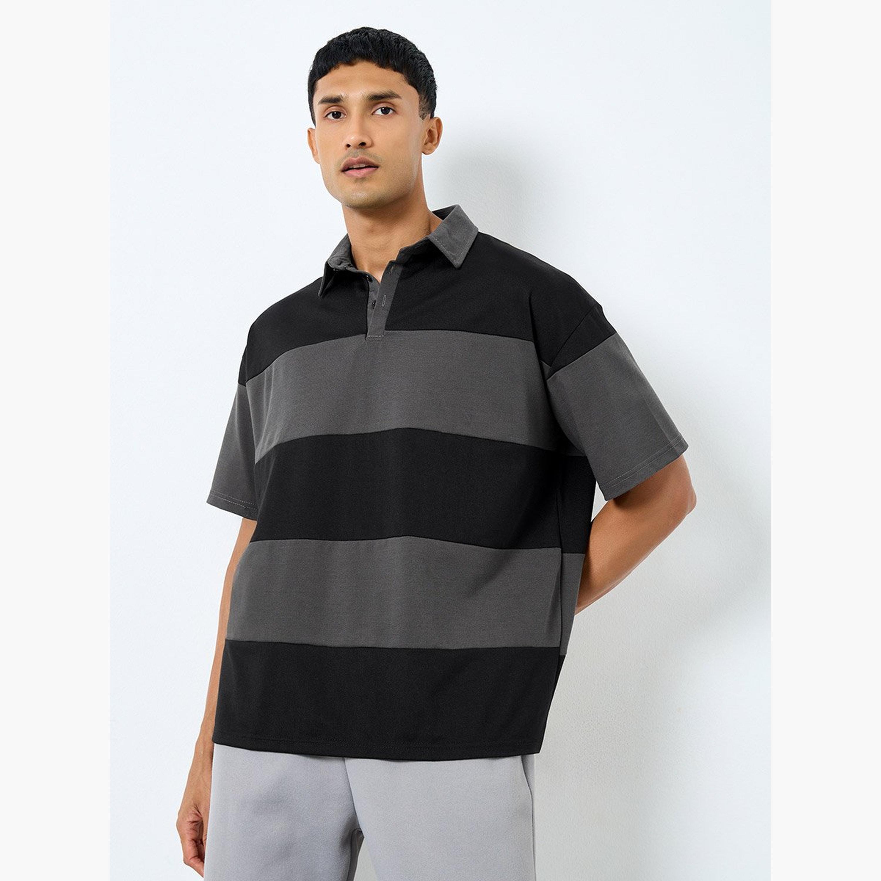 ستايلي - تي شيرت بولو للرجال مخطط أسود مقاس كبير-men-clothing-sportswearandactivewear-tshirtsandpolos-image-1