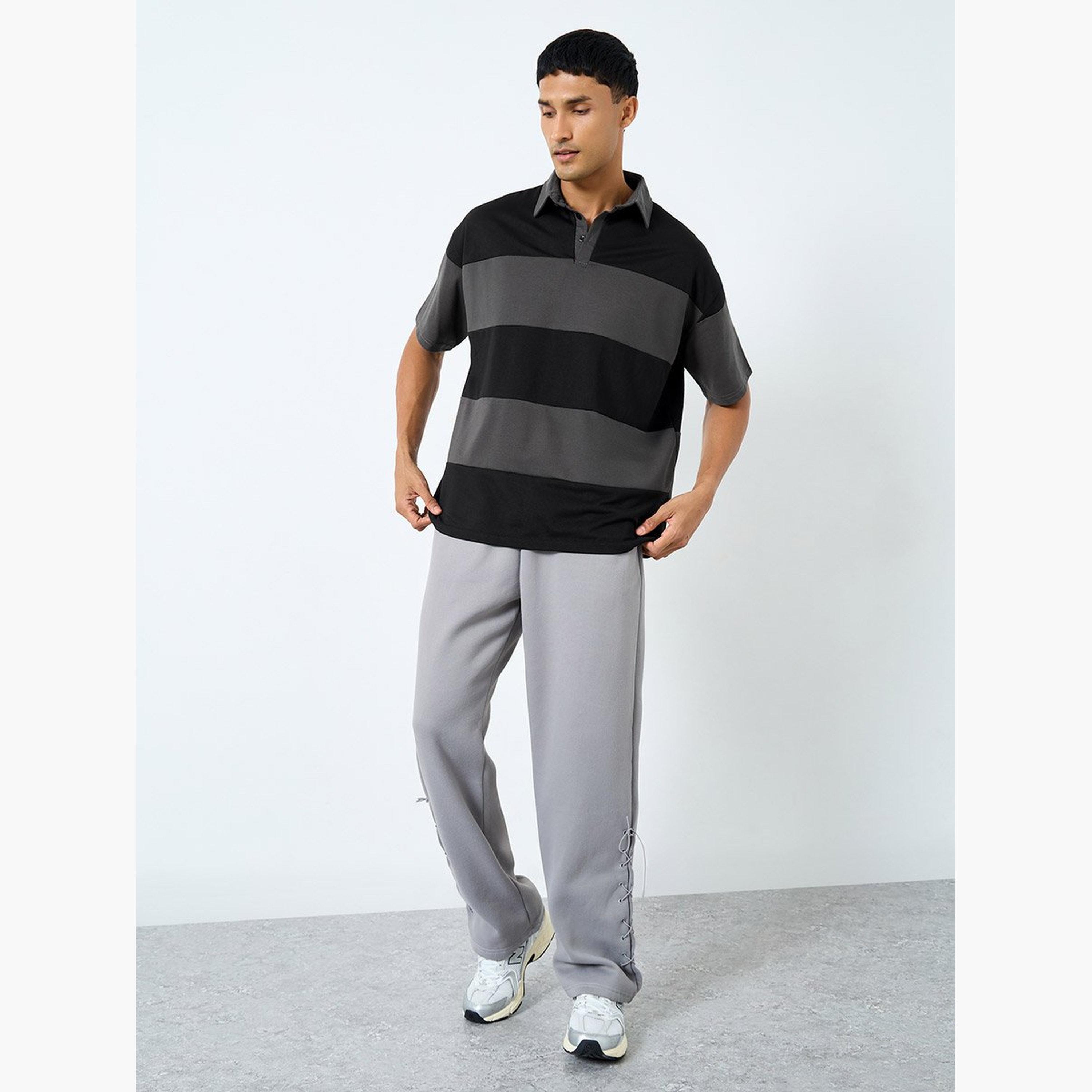 Styli Men Black Striped Oversized Polo T-Shirt-men-clothing-tshirtsandpolos-polos-image-2
