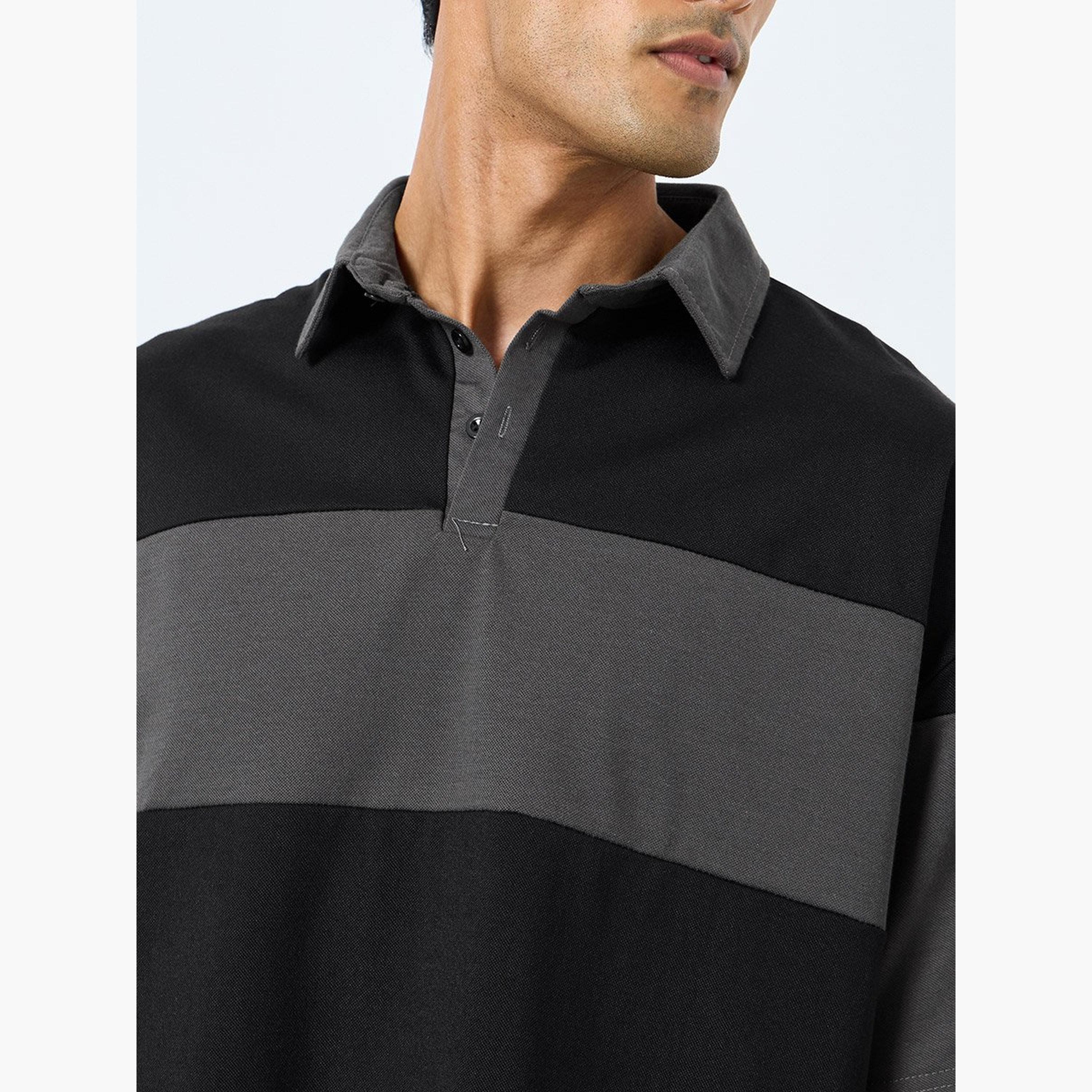 Styli Men Black Striped Oversized Polo T-Shirt-men-clothing-tshirtsandpolos-polos-image-3