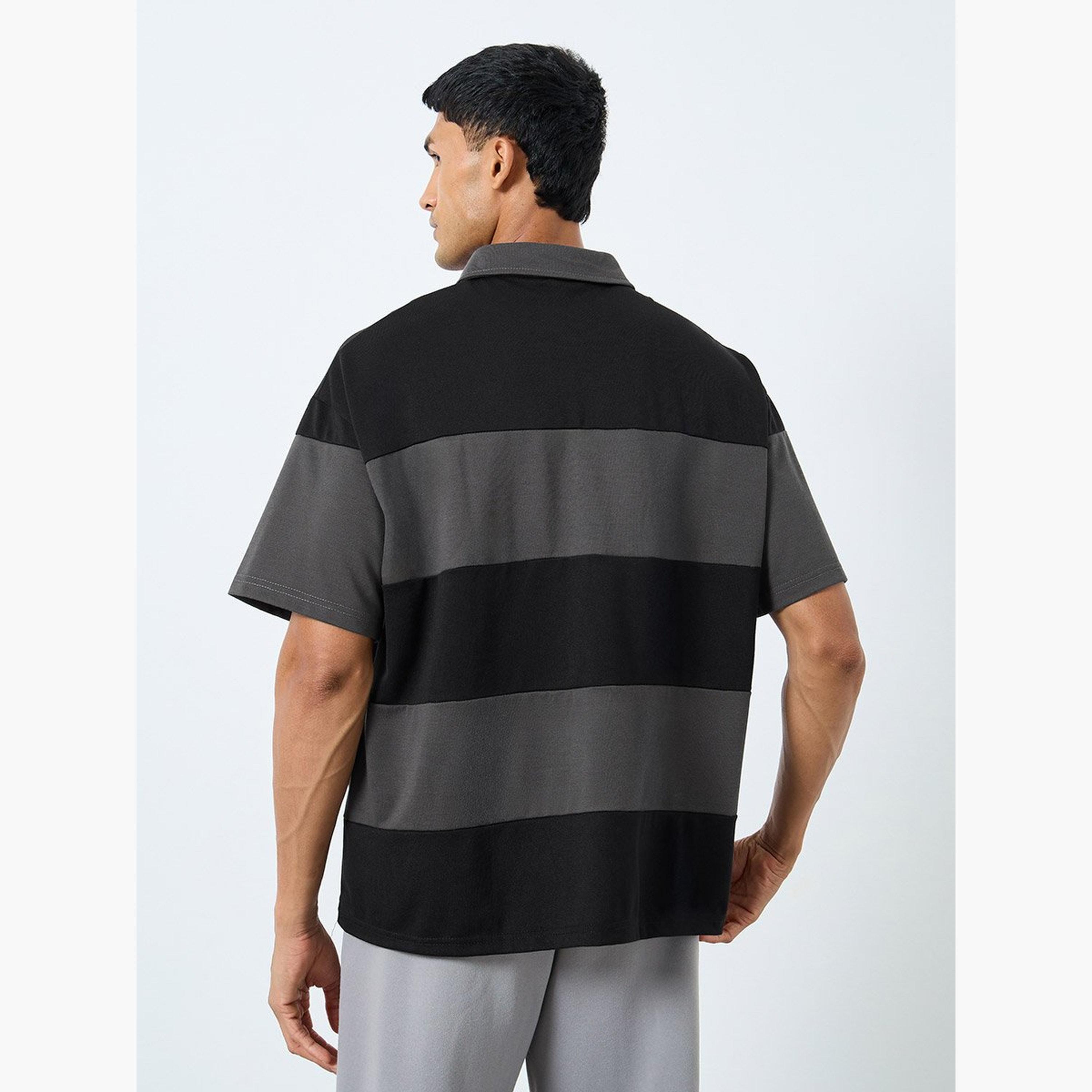 Styli Men Black Striped Oversized Polo T-Shirt-men-clothing-tshirtsandpolos-polos-image-4
