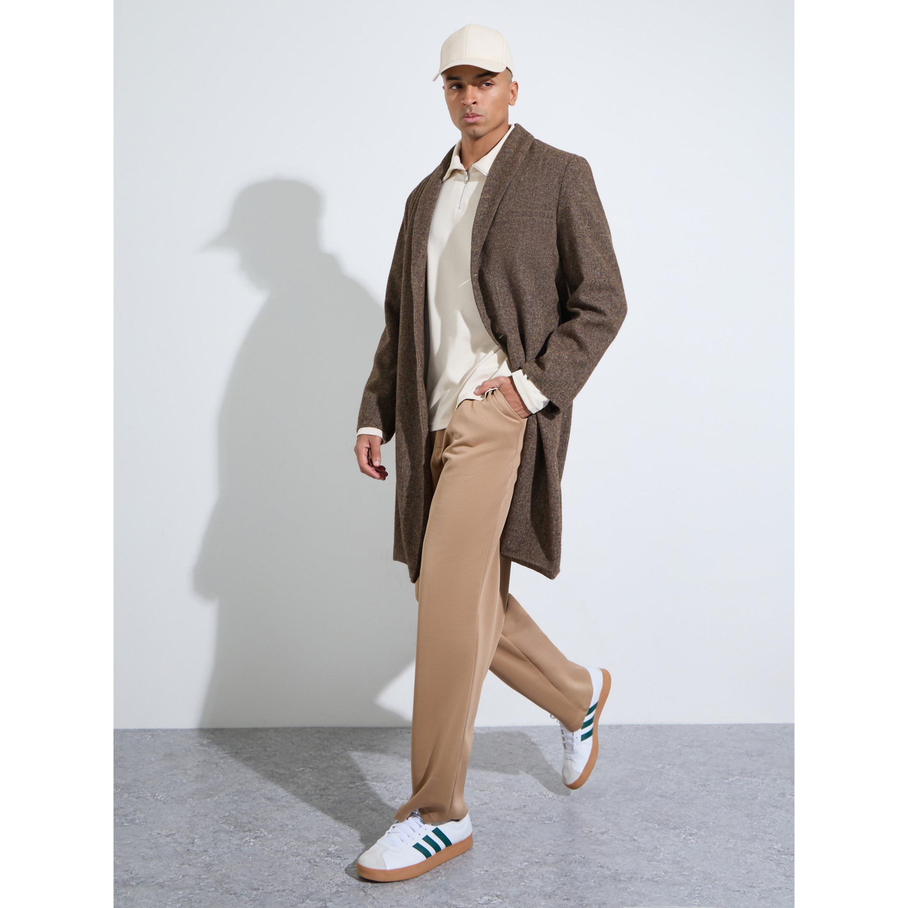 Styli Men Brown Oversized Textured Buttoned Coat-men-winterwear-jacketsandblazers-image-2