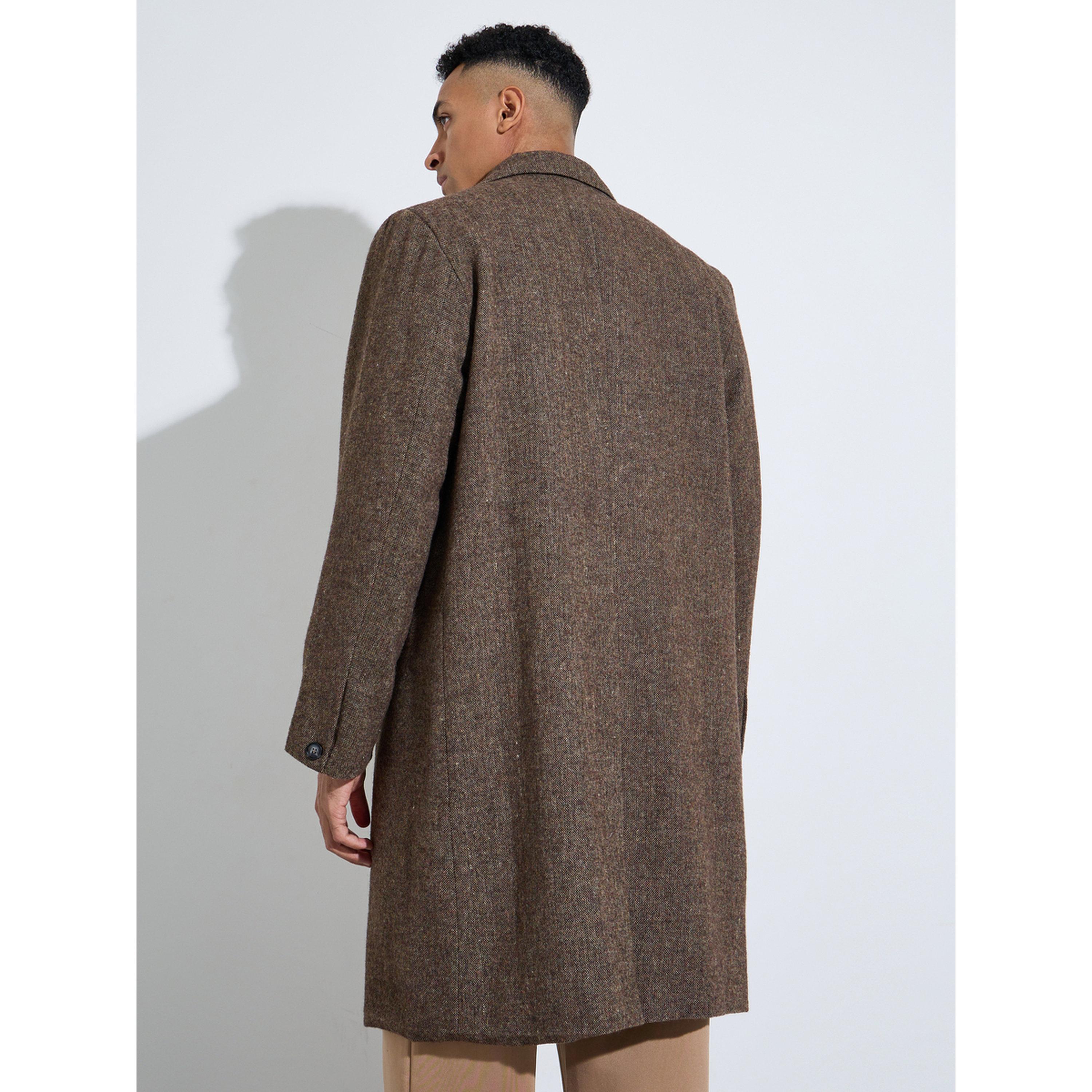 Styli Men Brown Oversized Textured Buttoned Coat-men-winterwear-jacketsandblazers-image-4