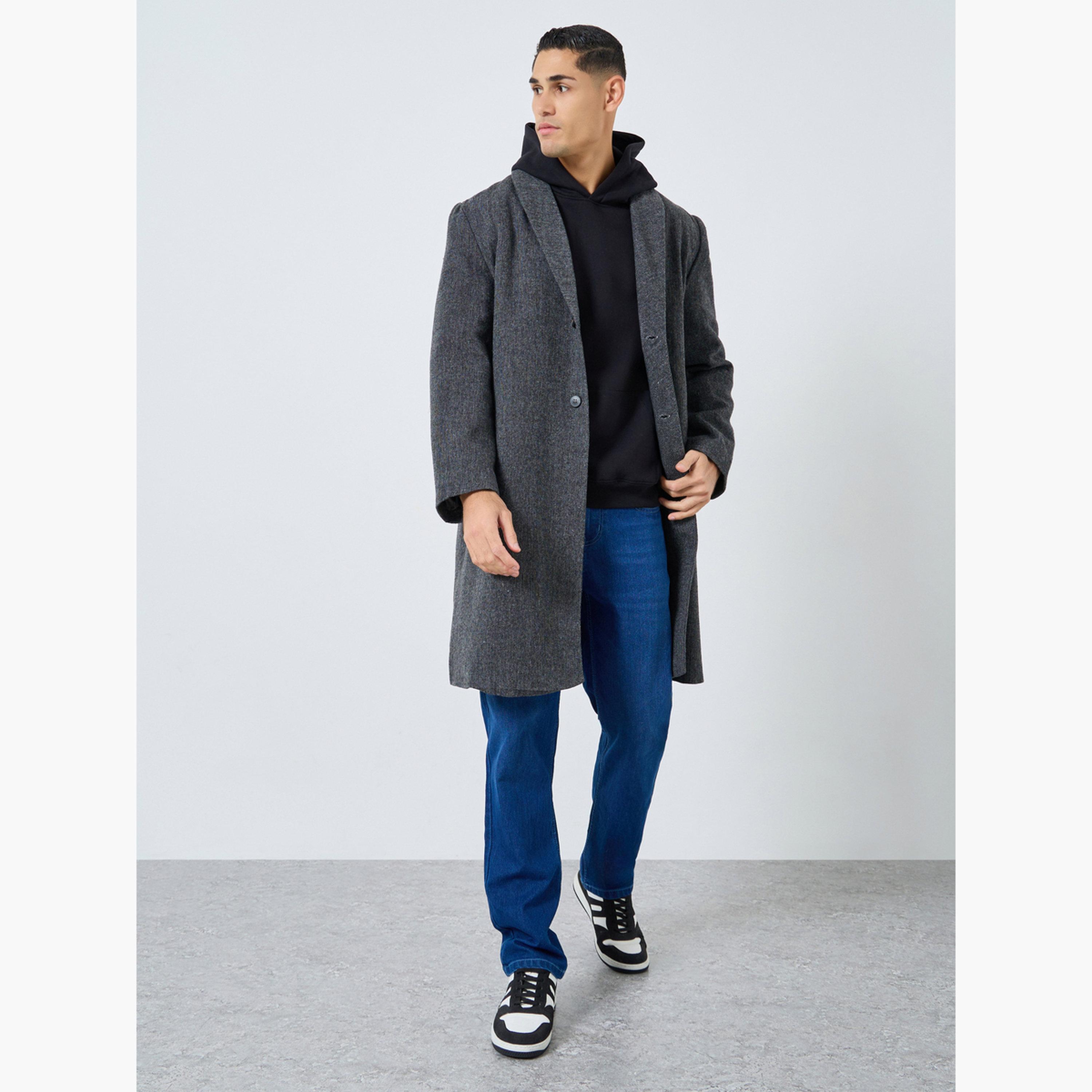 Styli Men Grey Oversized Textured Buttoned Coat-men-clothing-jacketsandblazers-coats-image-2