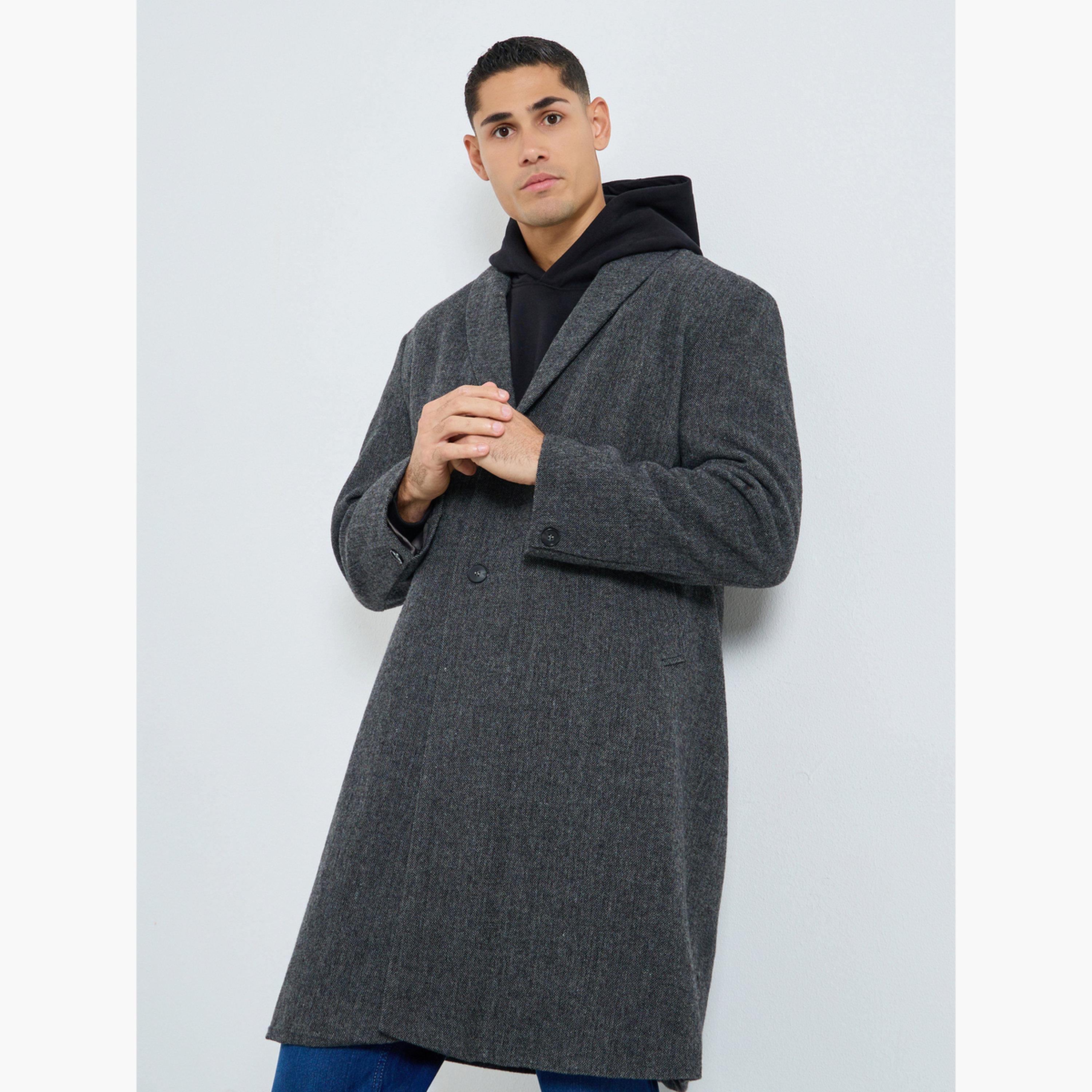 ستايلي - معطف رجالي رمادي اللون حجم كبير بأزرار ومحكم-men-clothing-jacketsandblazers-coats-image-3