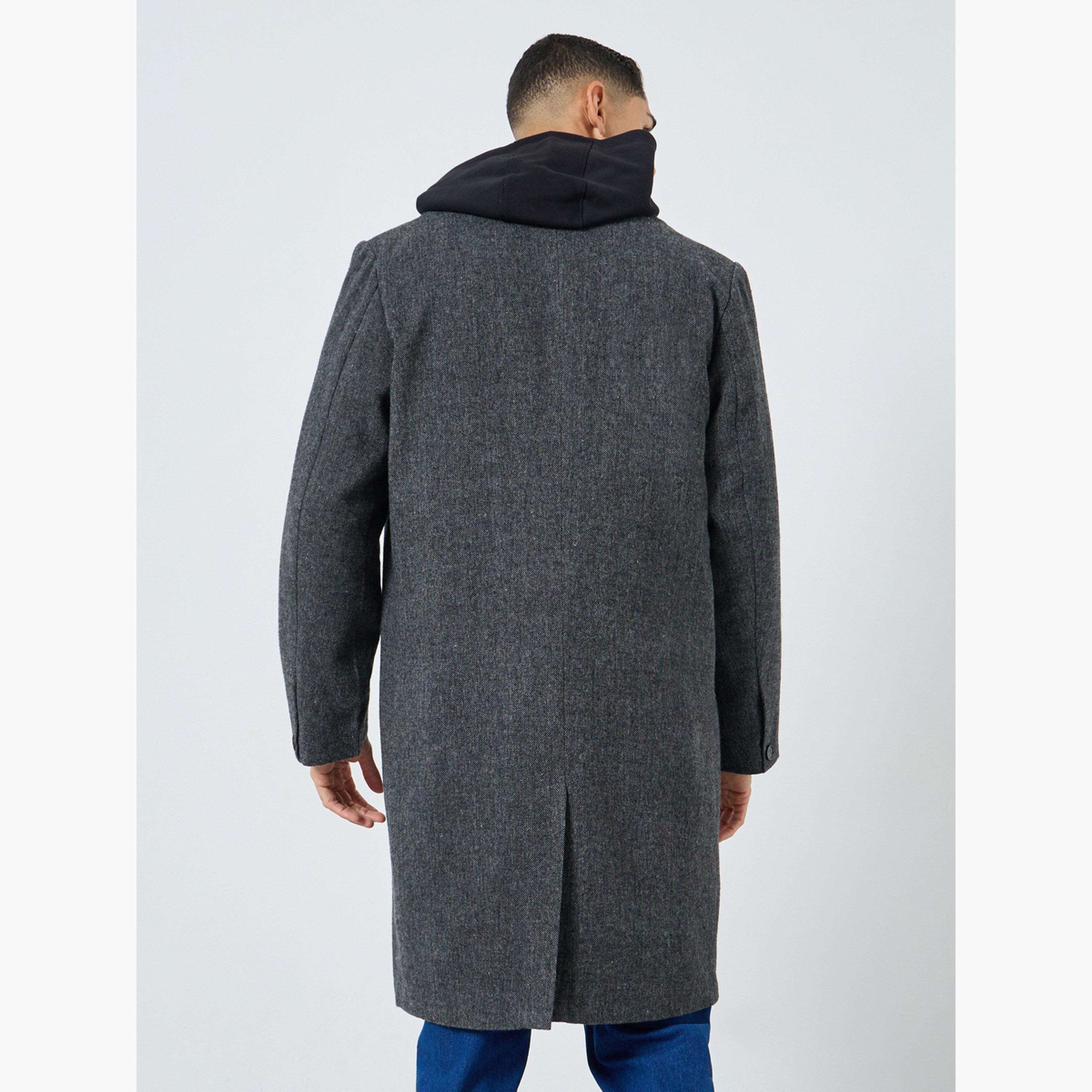 Styli Men Grey Oversized Textured Buttoned Coat-men-clothing-jacketsandblazers-coats-image-5