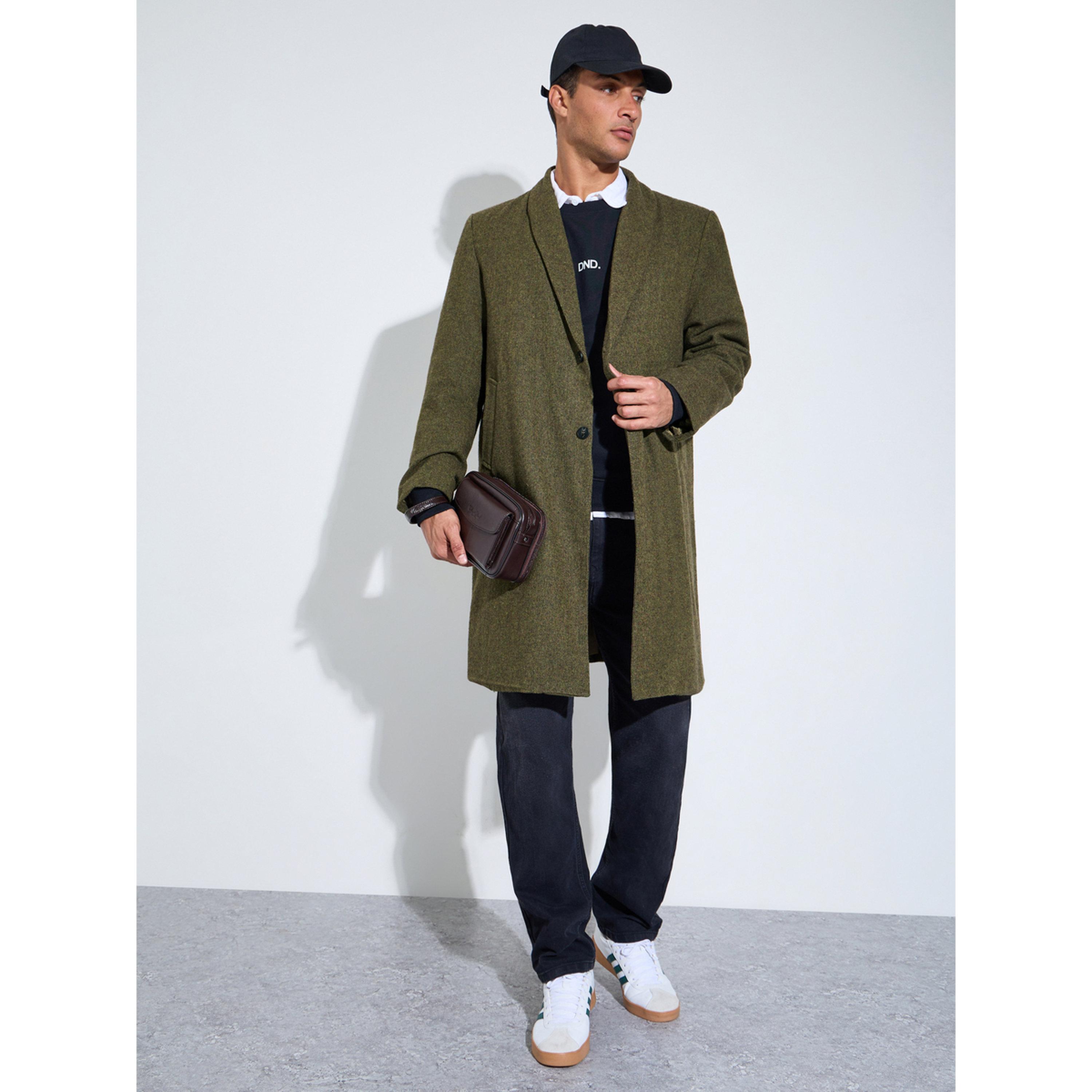 معطف بأزرار وتفاصيل بارزة الملمس واسع للرجال باللون الزيتي-men-winterwear-jacketsandblazers-image-2