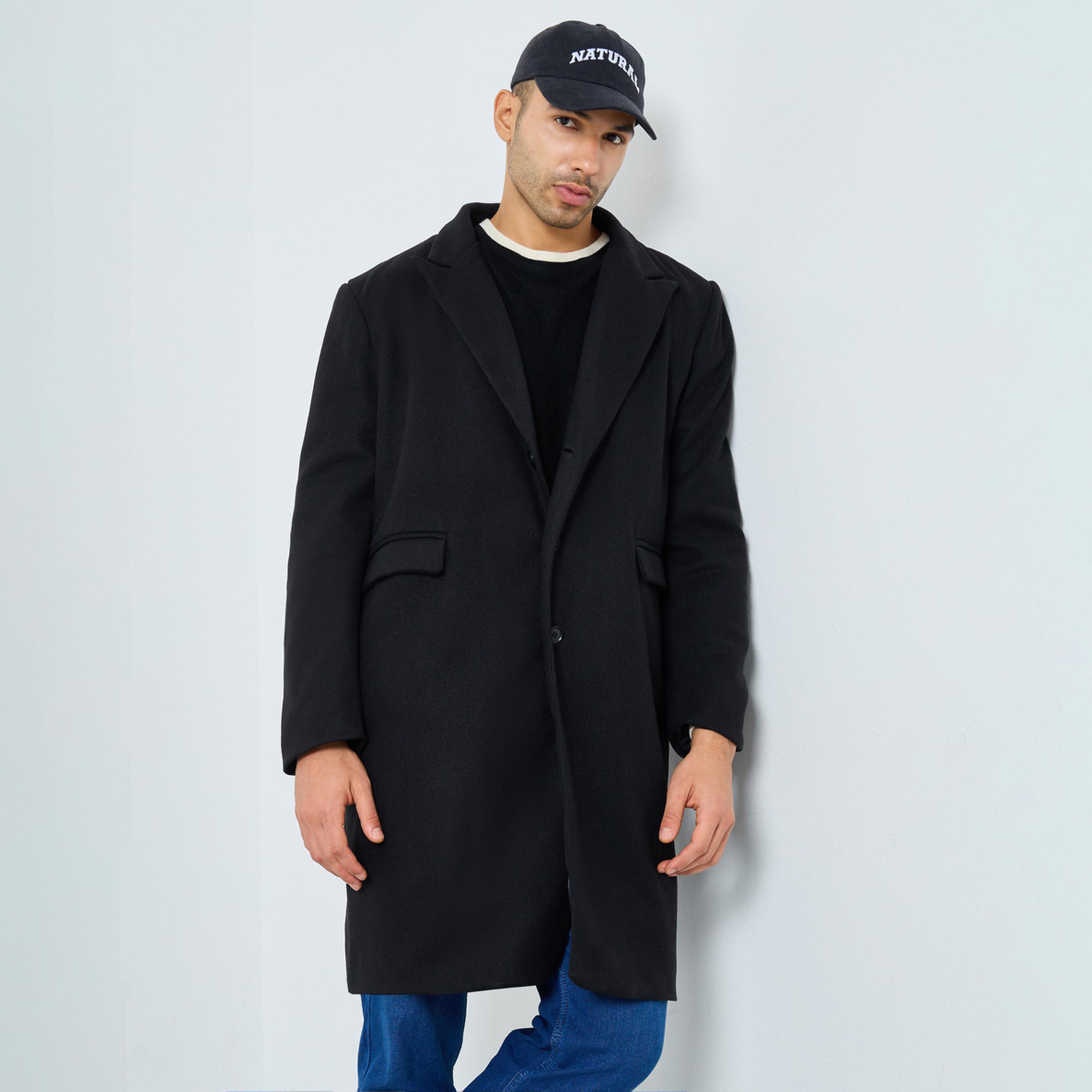 ستايلي - معطف رجالي أسود حجم كبير من الصوف-men-clothing-jacketsandblazers-coats-image-1