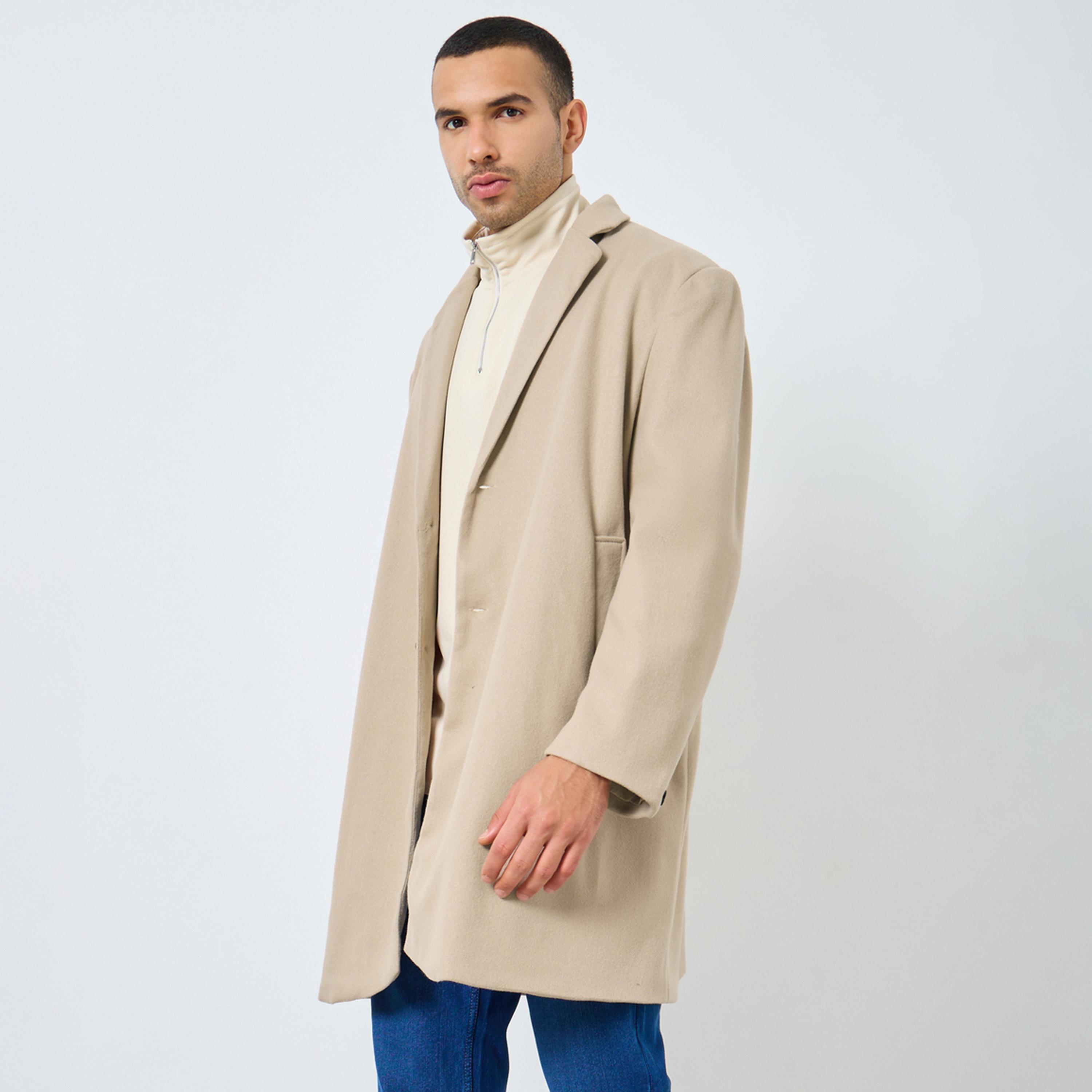 Styli Men Beige Longline Wool Like Coat-men-clothing-jacketsandblazers-coats-image-1